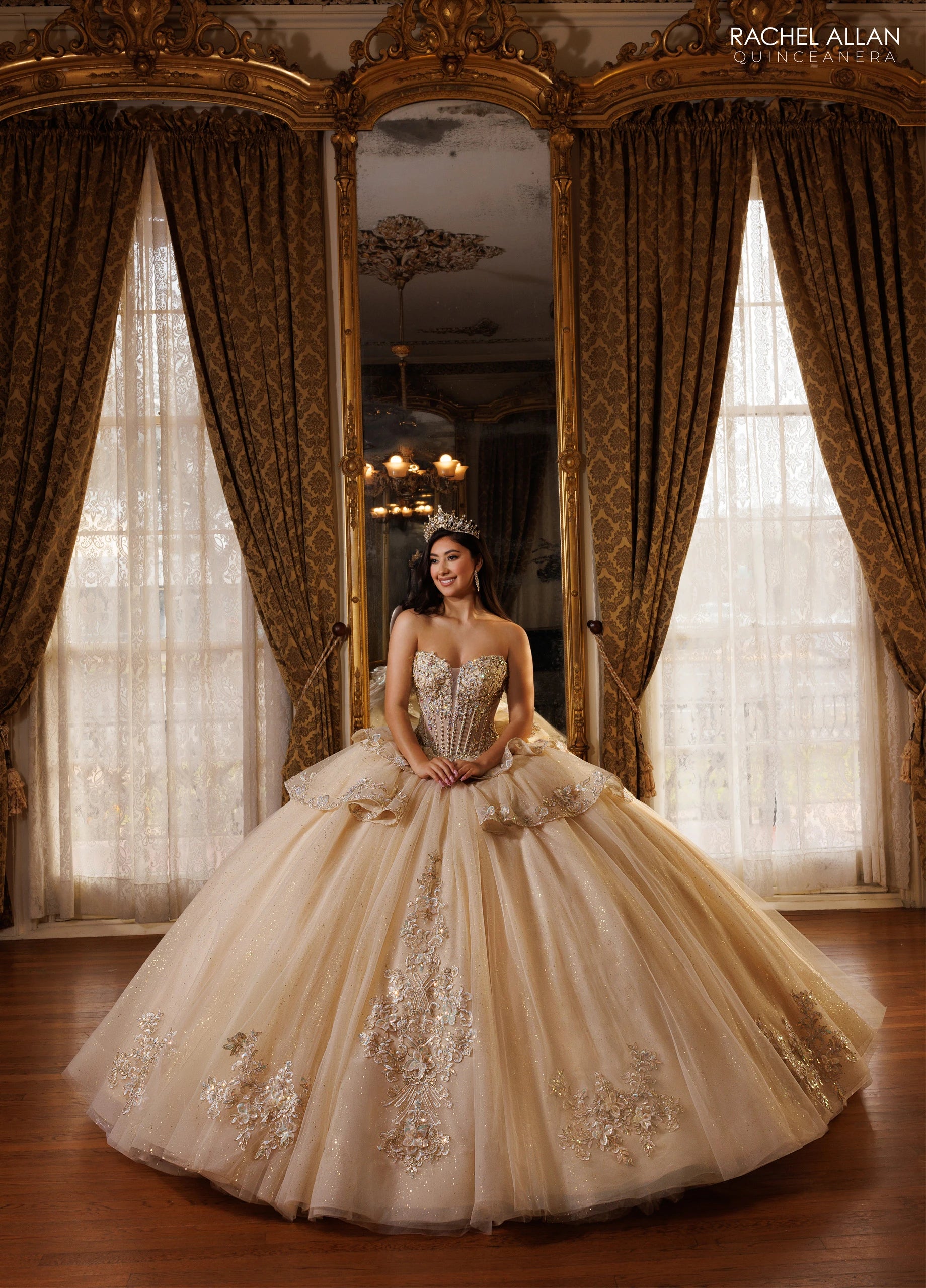 Off-the-Shoulder Floor-Length with T in Tulle Quinceañe Ball Gown Rachel Allan RQ1198