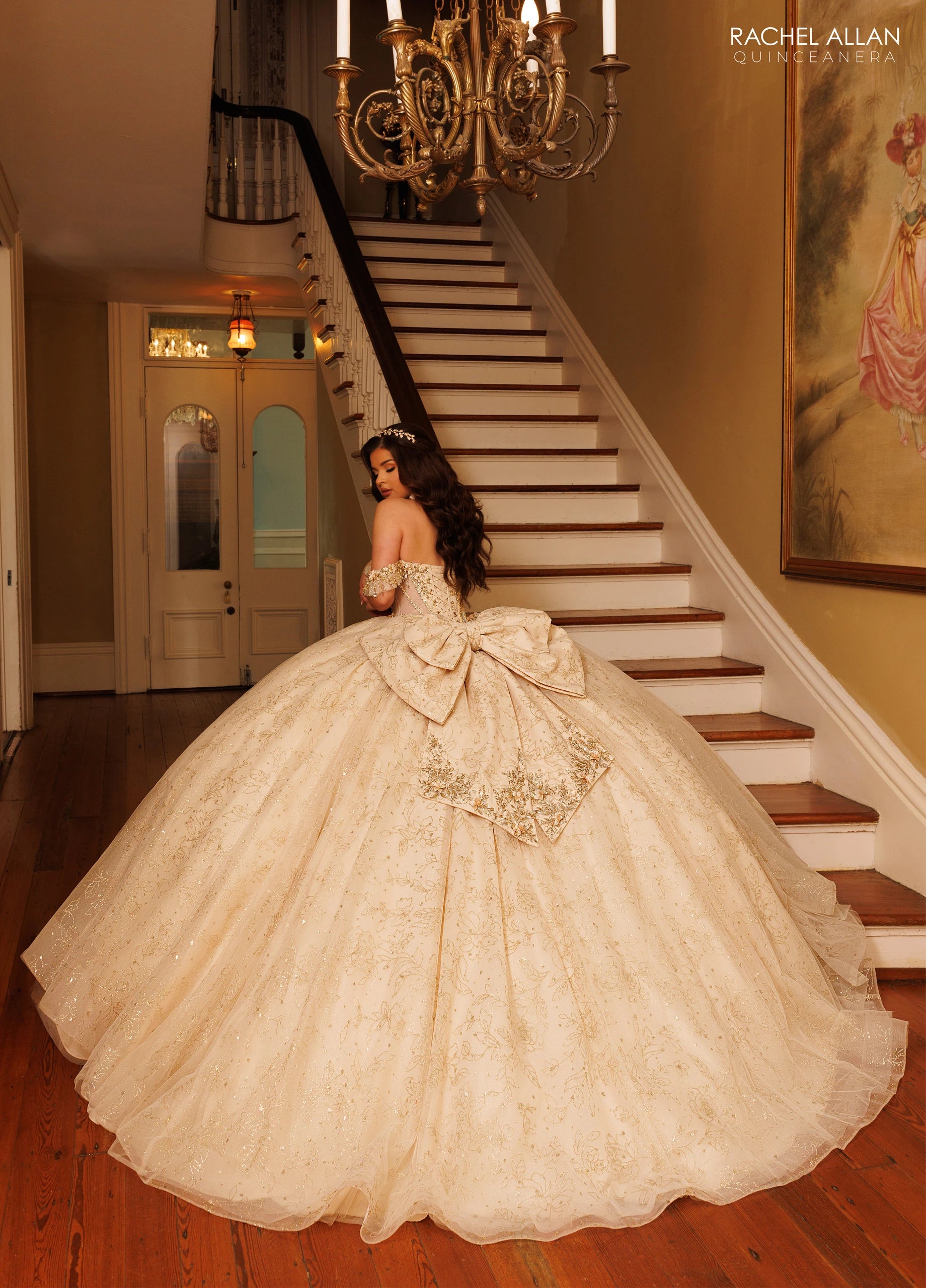 Off-the-Shoulder Floor-Length Tulle Quinceañe Ball Gown Rachel Allan RQ1192