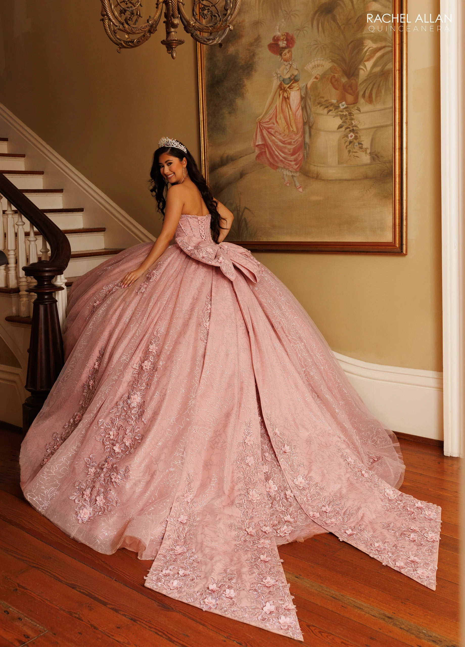 Strapless Curved Neck Floor-Length Tulle Quinceañe Ball Gown Rachel Allan RQ1195