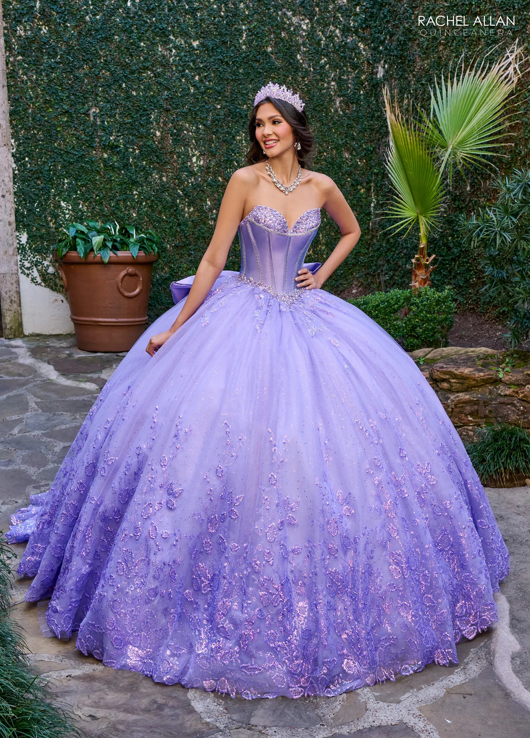 Lilac Sweetheart Floor Length Tulle Quinceanera Ball Gown with Puff Sleeves Rachel Allan RQ1142