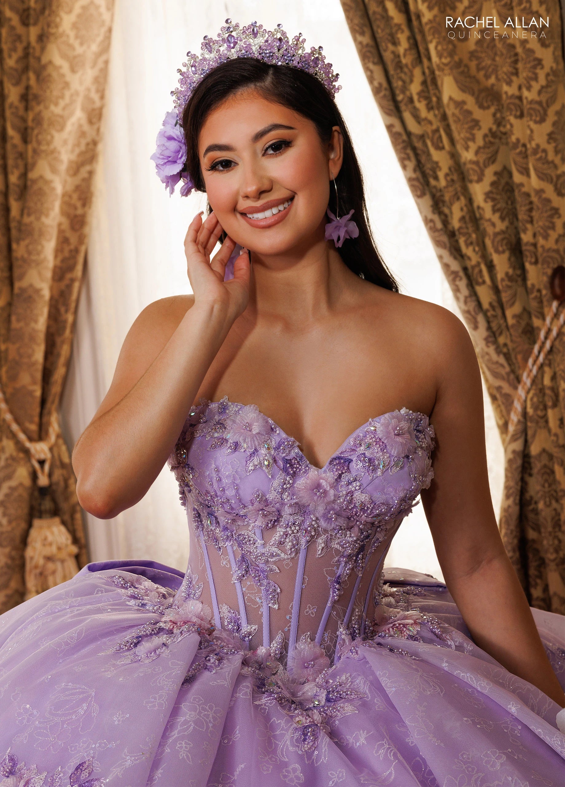 Strapless Curved Neck Floor-Length Tulle Quinceañe Ball Gown Rachel Allan RQ1190