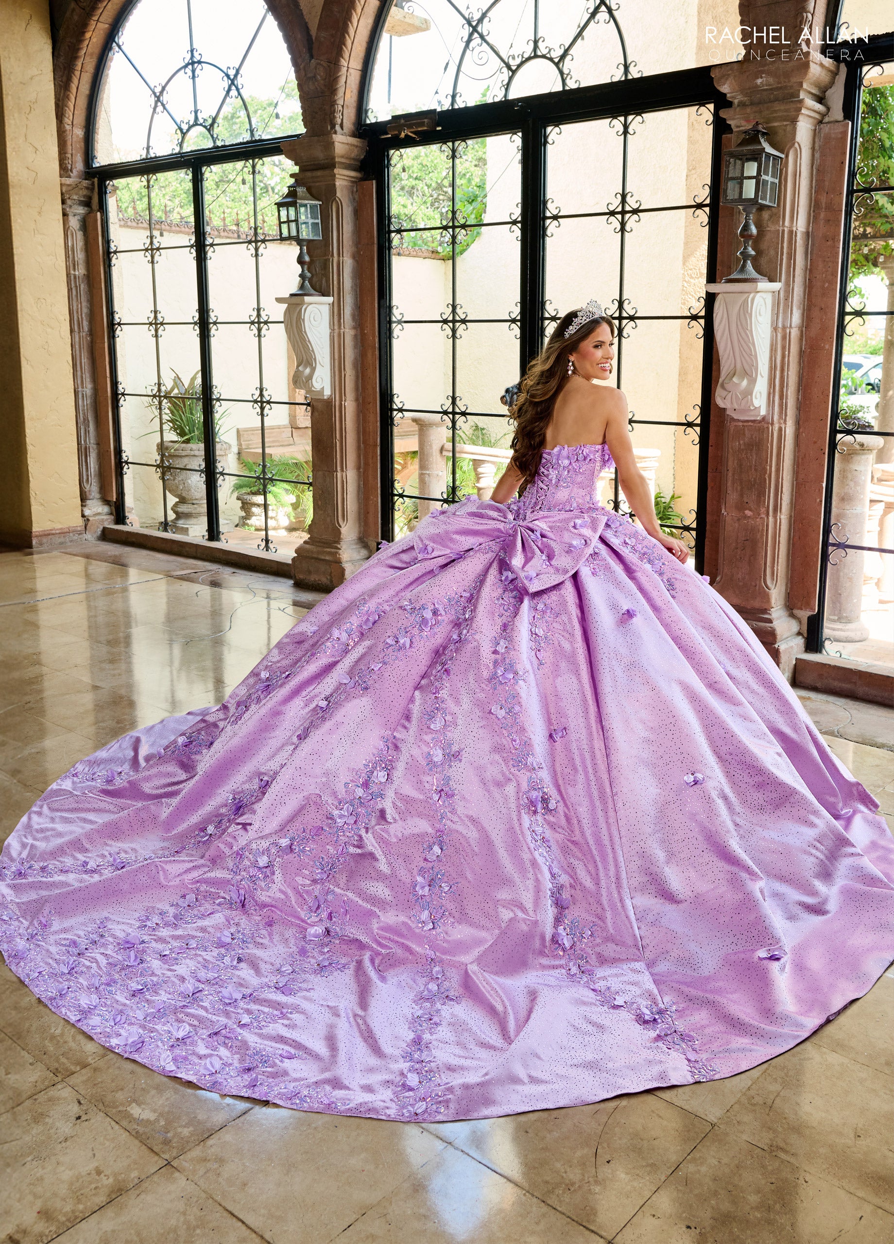 Quinceniera Dresses Sweet 16 Long Floral Beaded Quinceanera Dress Orchid