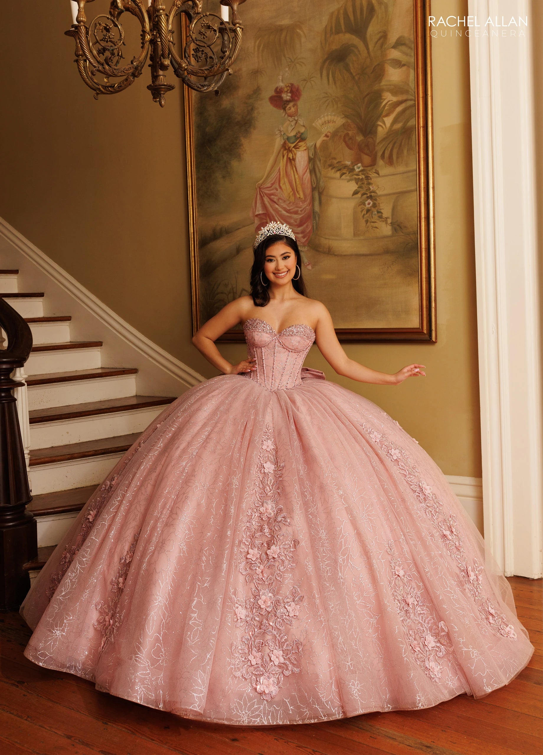 Strapless Curved Neck Floor-Length Tulle Quinceañe Ball Gown Rachel Allan RQ1195