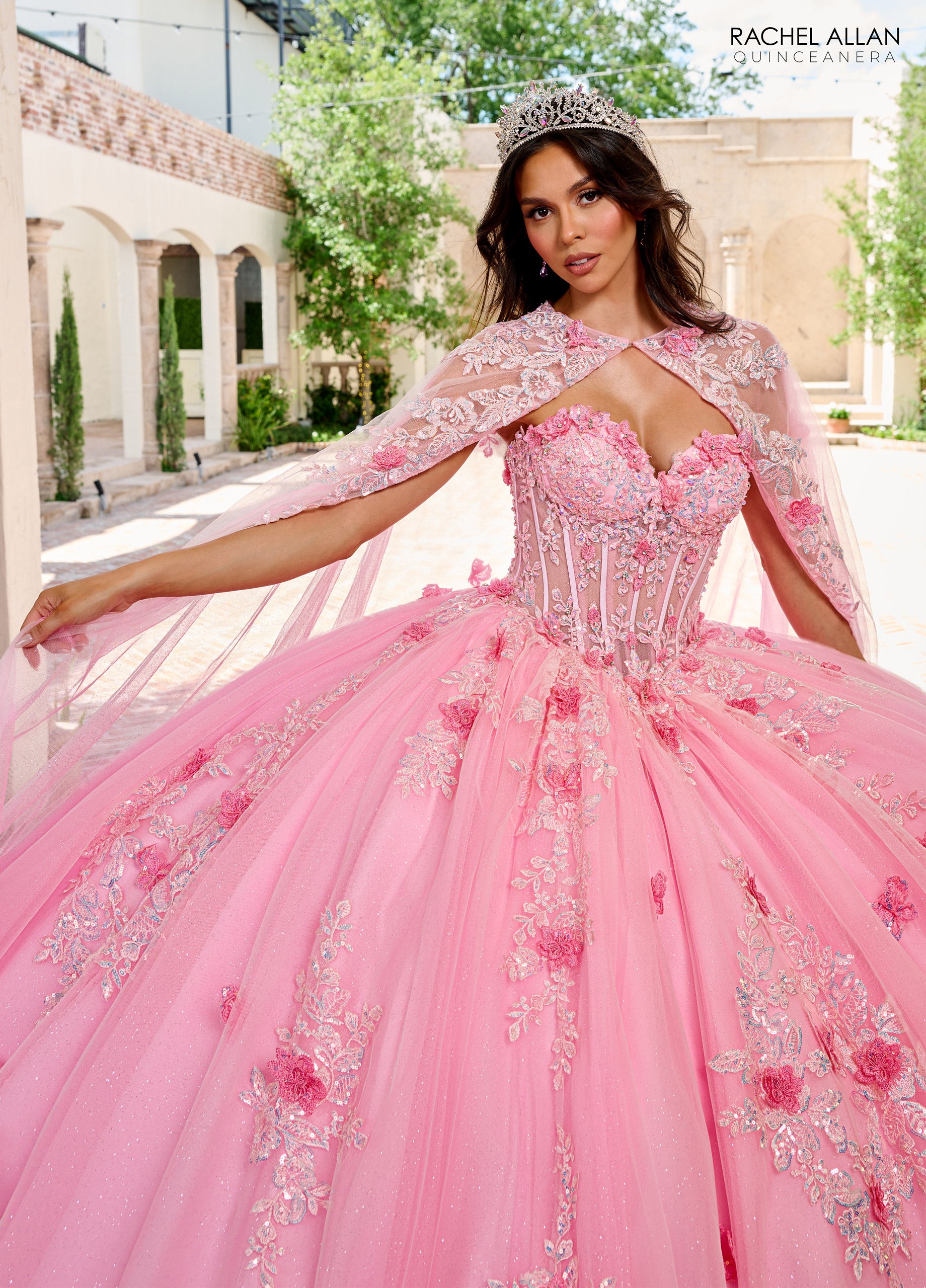 Rachel Allan RQ1155 Long Ball Gown Lace Floral Glitter Quinceanera Dress