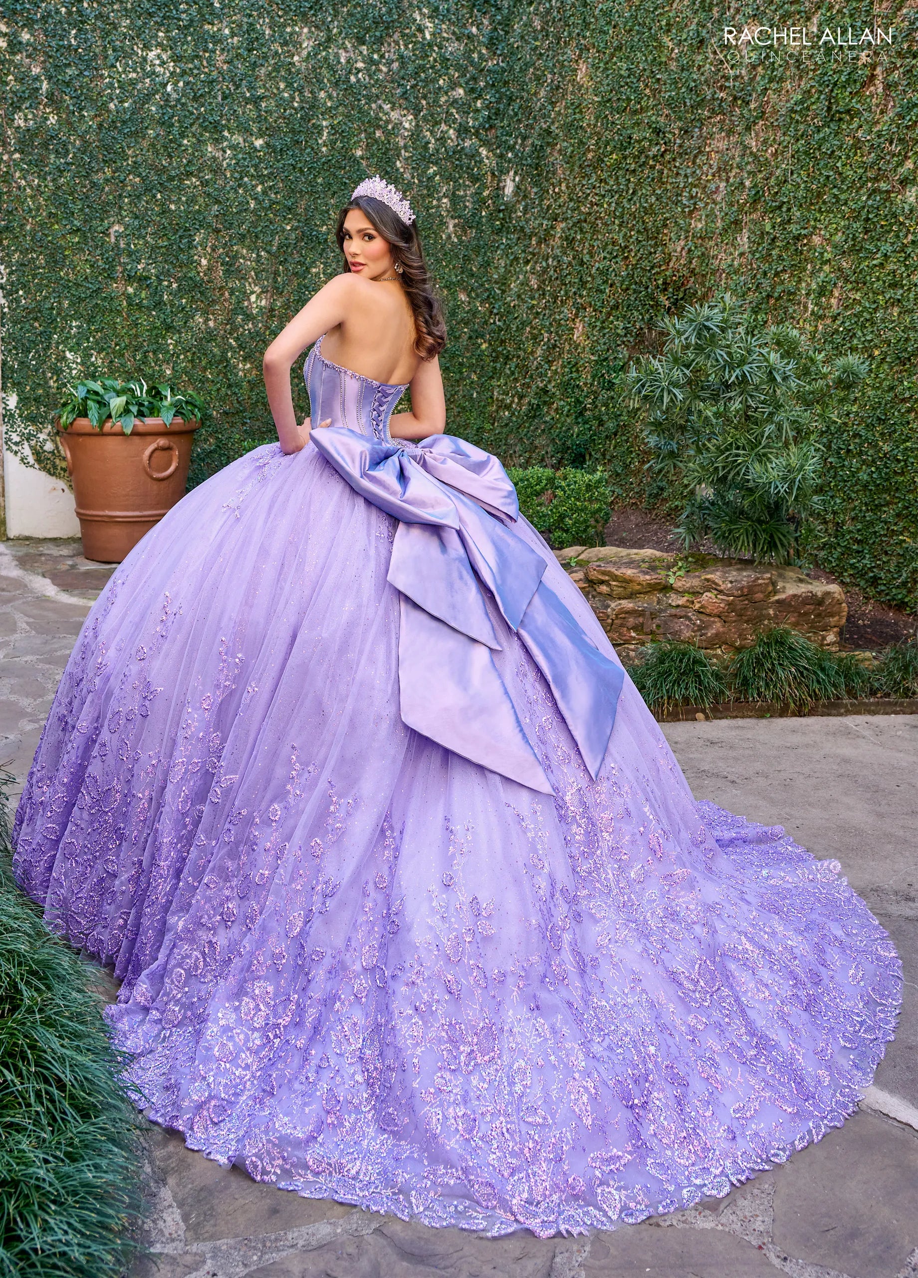 Lilac Sweetheart Floor Length Tulle Quinceanera Ball Gown with Puff Sleeves Rachel Allan RQ1142