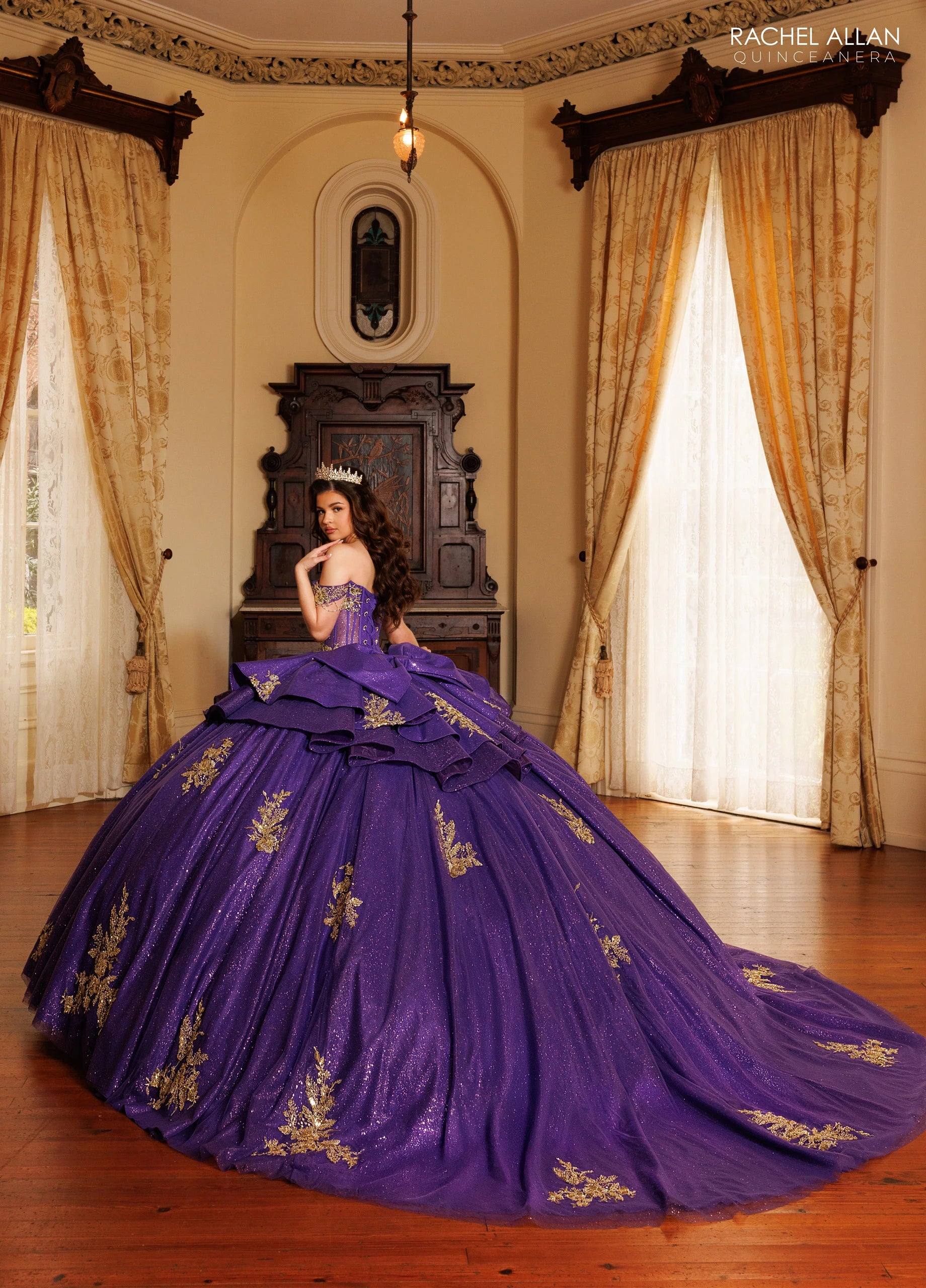 Off-the-Shoulder Floor-Length Tulle Quinceañe Ball Gown Rachel Allan RQ1194