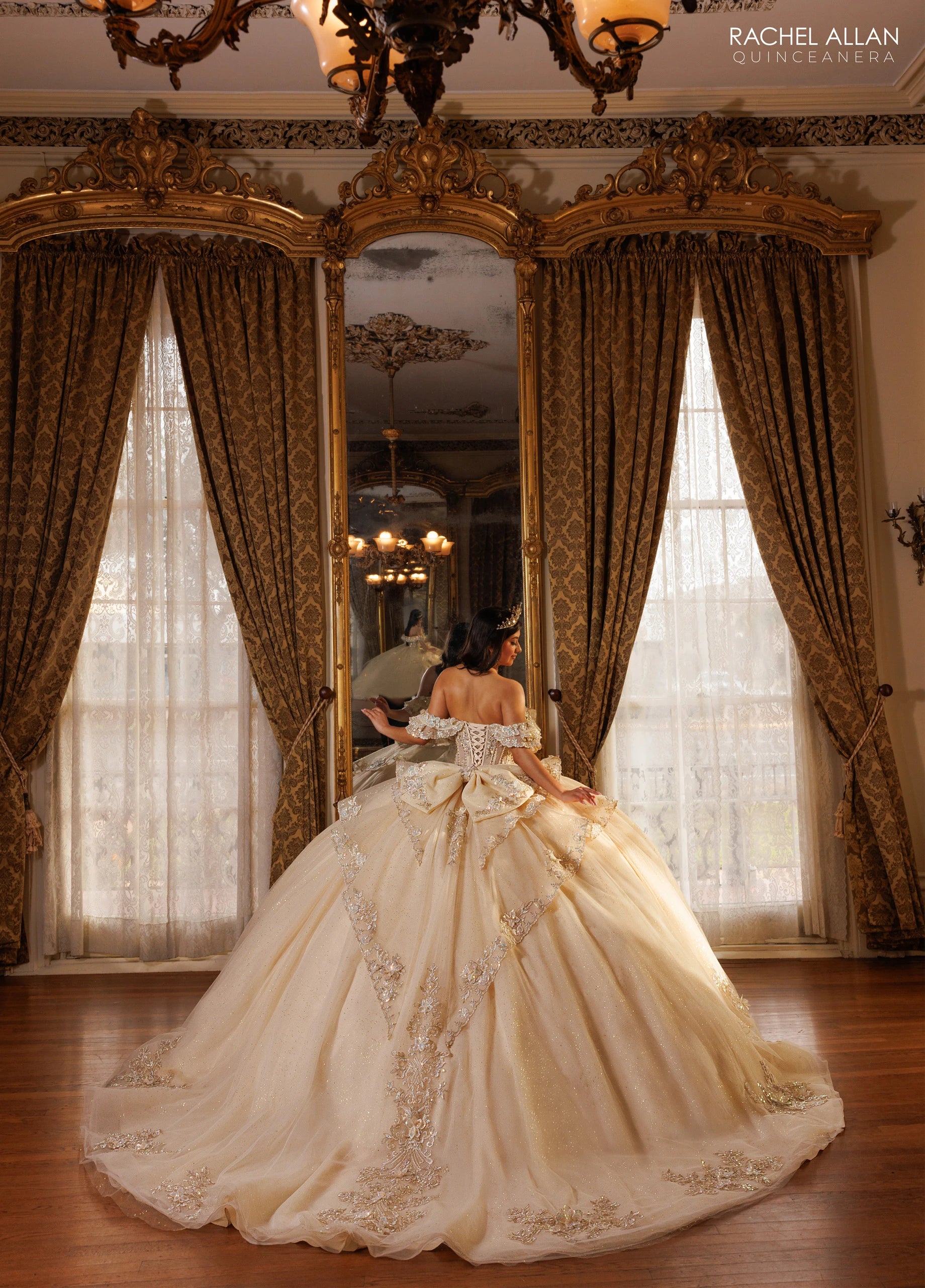 Off-the-Shoulder Floor-Length with T in Tulle Quinceañe Ball Gown Rachel Allan RQ1198