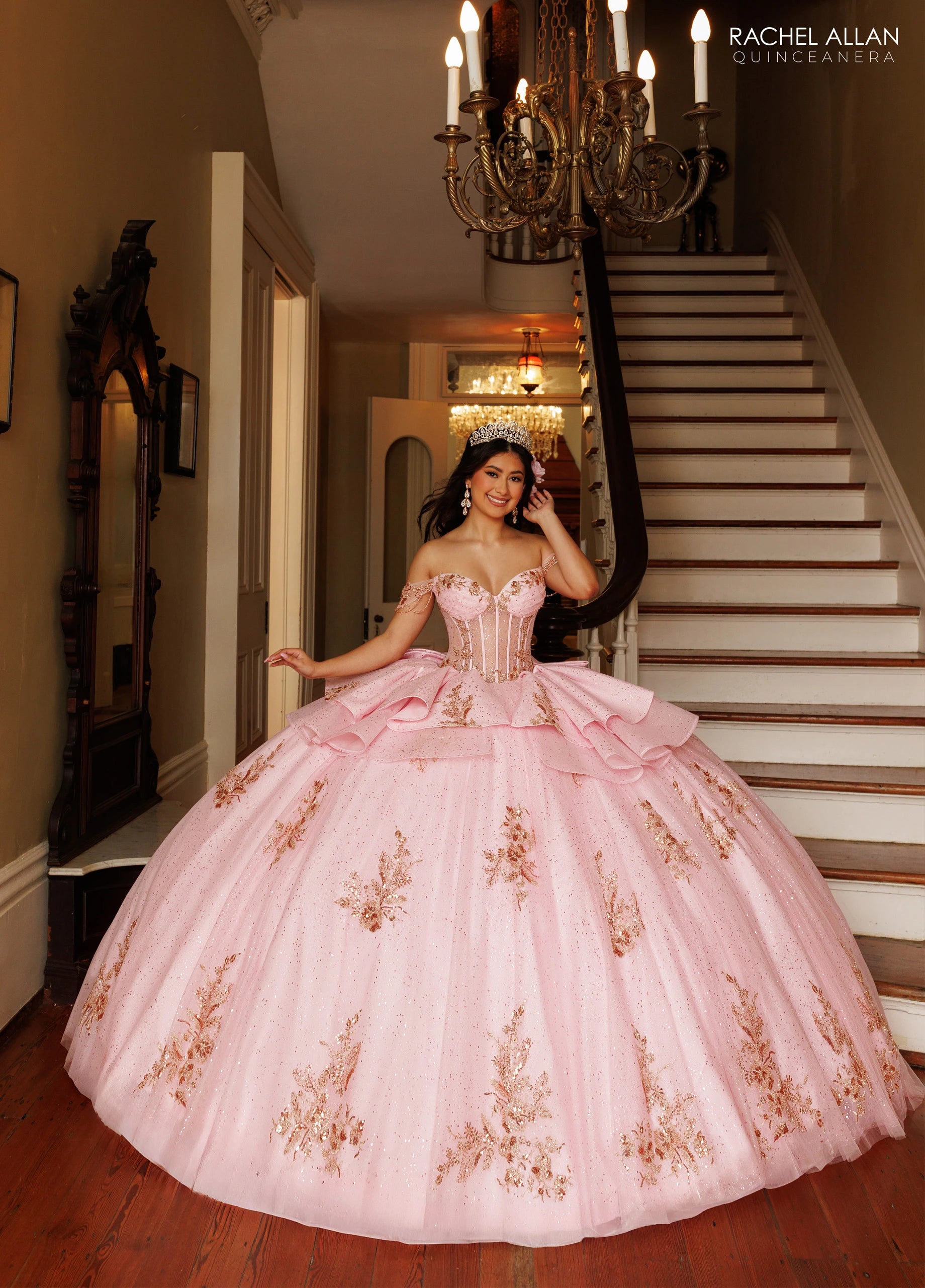 Off-the-Shoulder Floor-Length Tulle Quinceañe Ball Gown Rachel Allan RQ1194