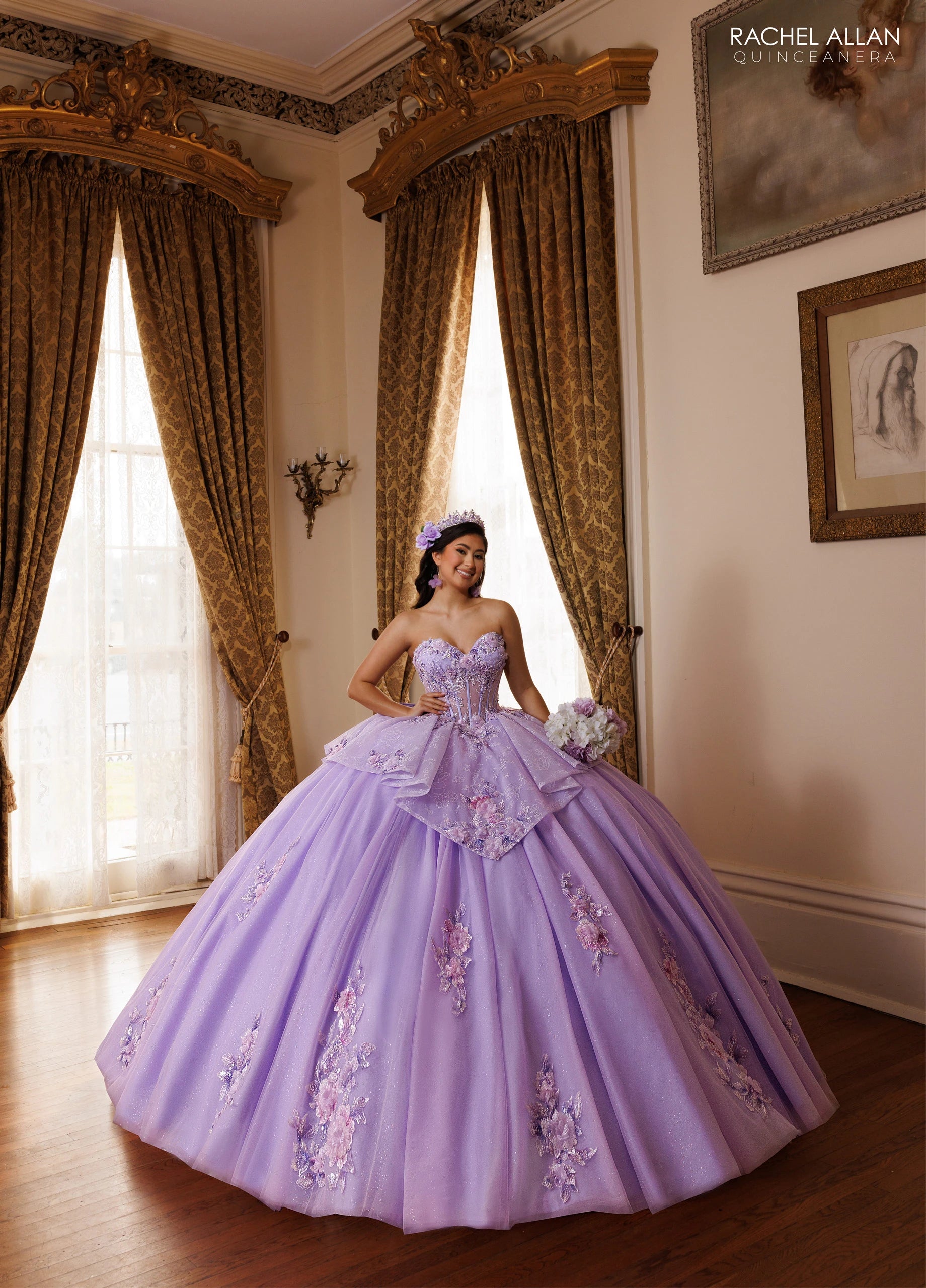 Strapless Curved Neck Floor-Length Tulle Quinceañe Ball Gown Rachel Allan RQ1190