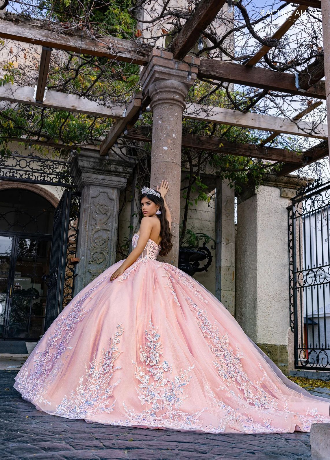 Blush Sweetheart Floor Length Glitter Tulle Quinceanera Ball Gown with Sequin Lace Applique Rachel Allan RQ1169
