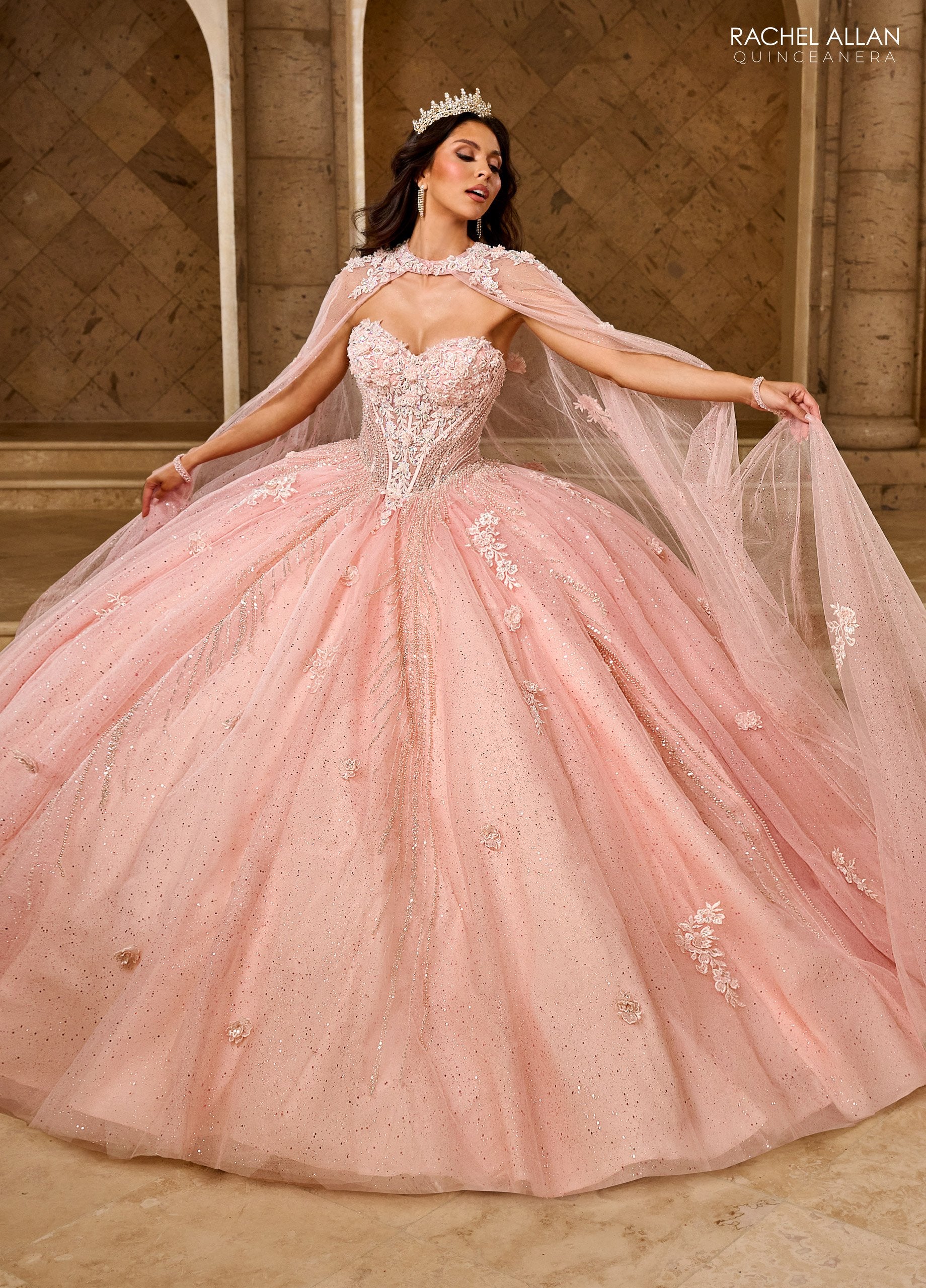 Quinceniera Dresses Long Ball Gown Glitter Overskit Quinceanera Dress Blush