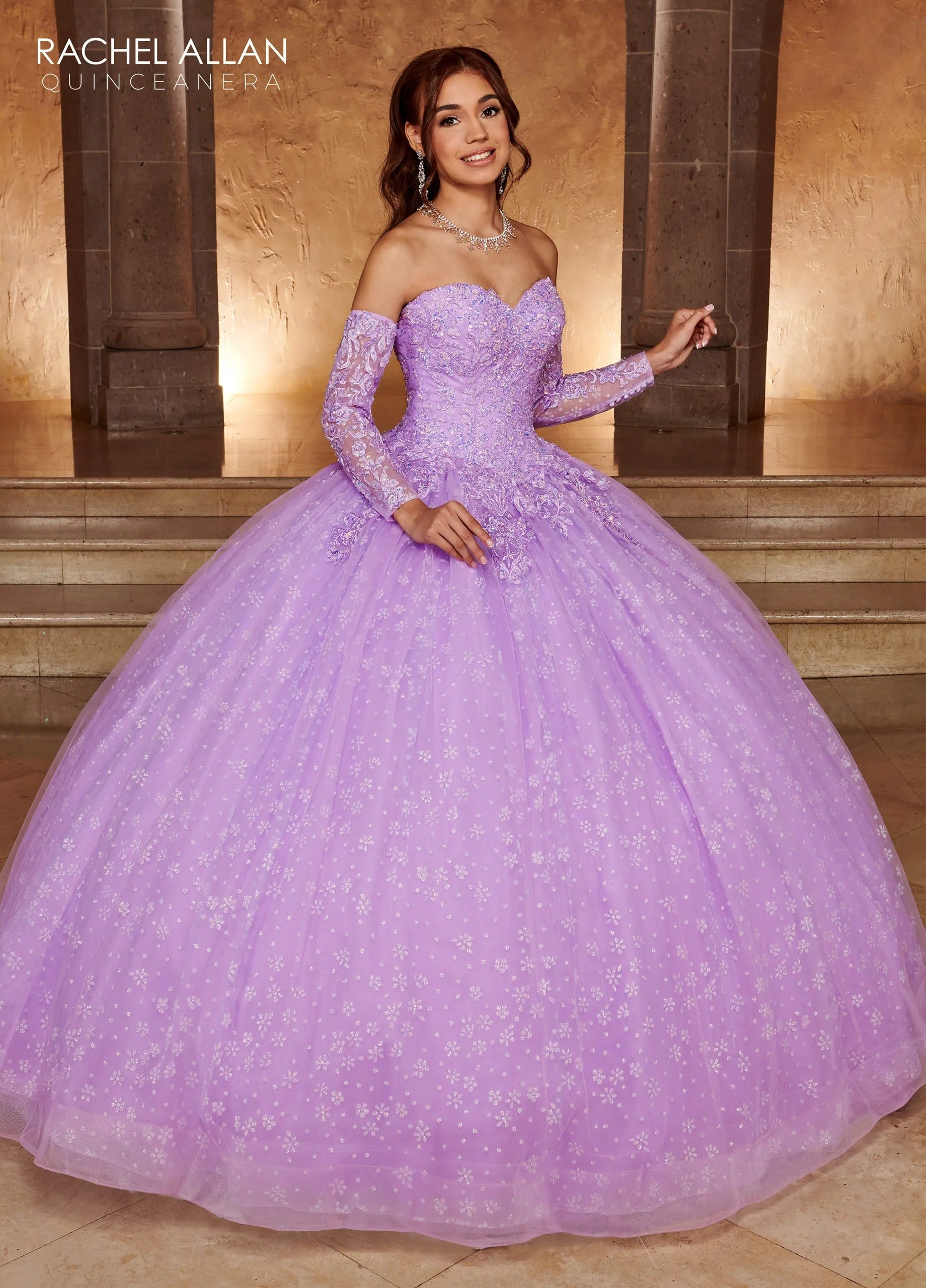 Lilac Sweetheart Glitter Tulle Quinceanera Ball Gown with Bead Embellishments Rachel Allan RQ1116