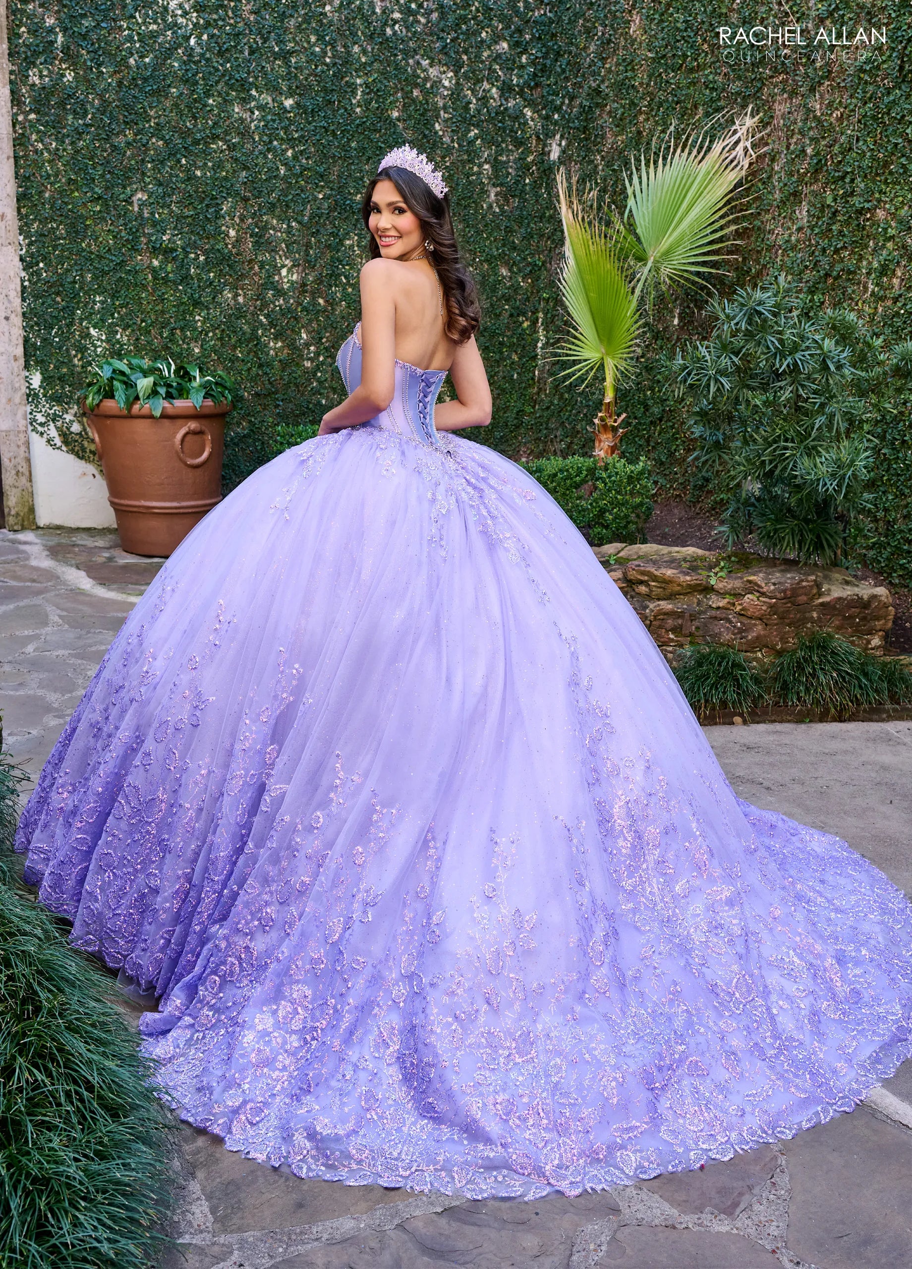 Lilac Sweetheart Floor Length Tulle Quinceanera Ball Gown with Puff Sleeves Rachel Allan RQ1142