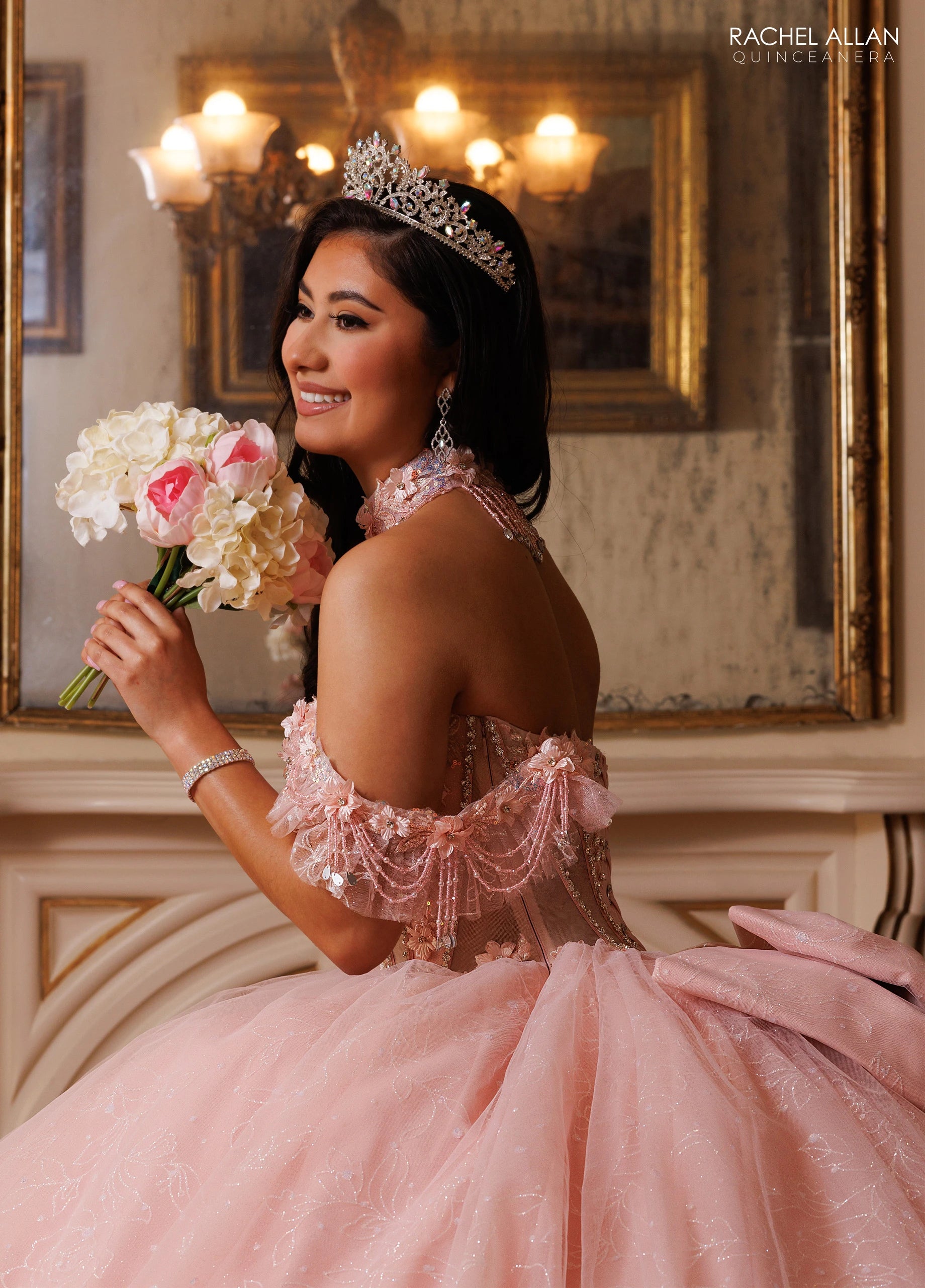 Off-the-Shoulder Floor-Length Tulle Quinceañe Ball Gown Rachel Allan RQ1192