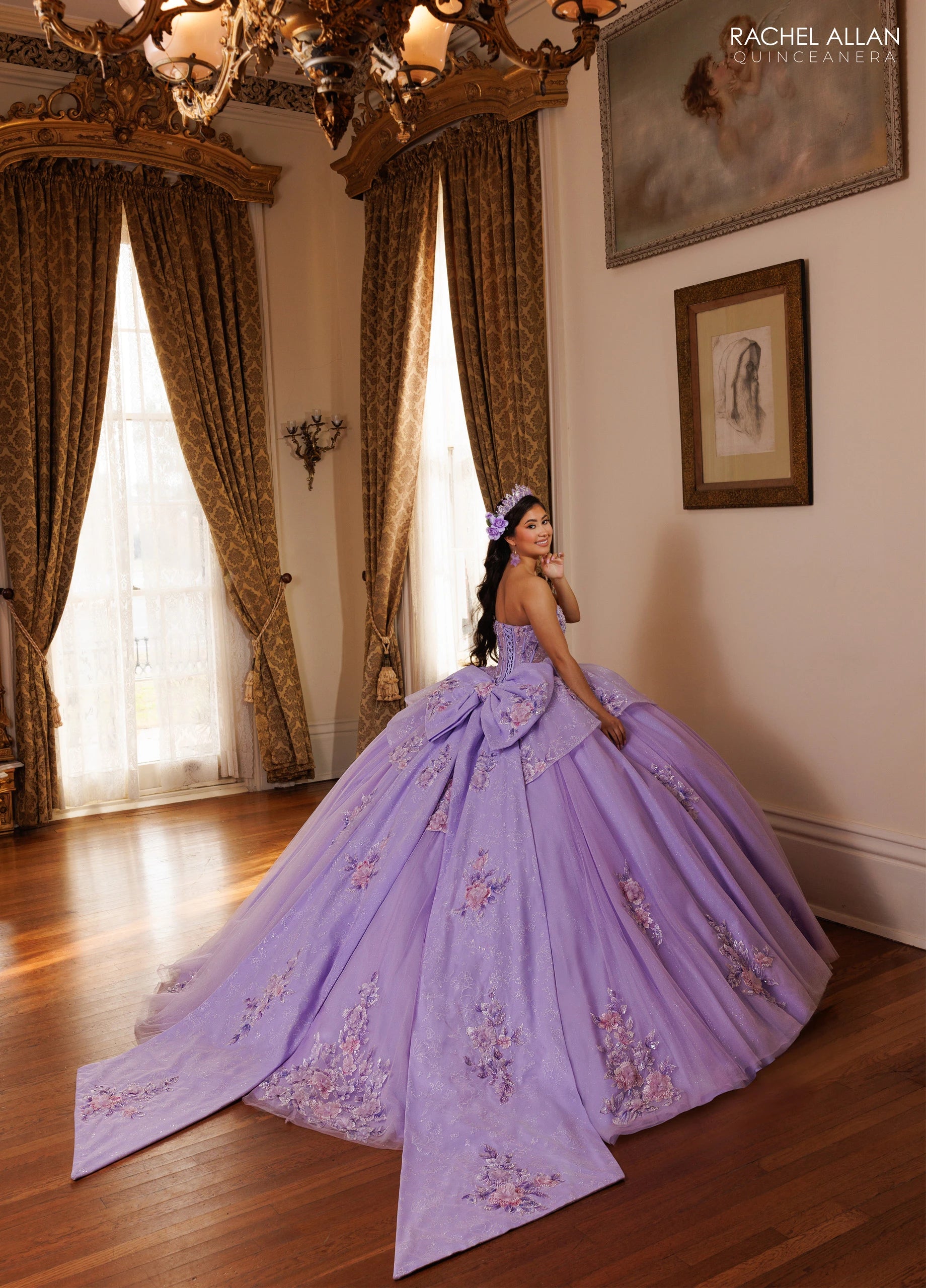 Strapless Curved Neck Floor-Length Tulle Quinceañe Ball Gown Rachel Allan RQ1190