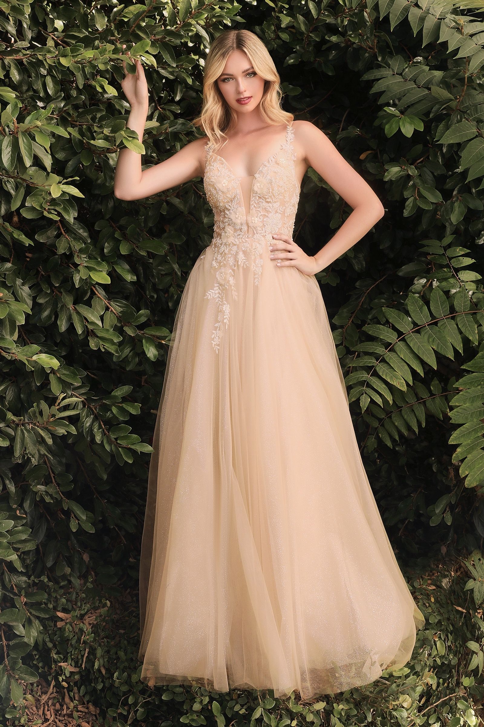 Prom Dresses Floral Long Formal A Line Prom Dress Champagne