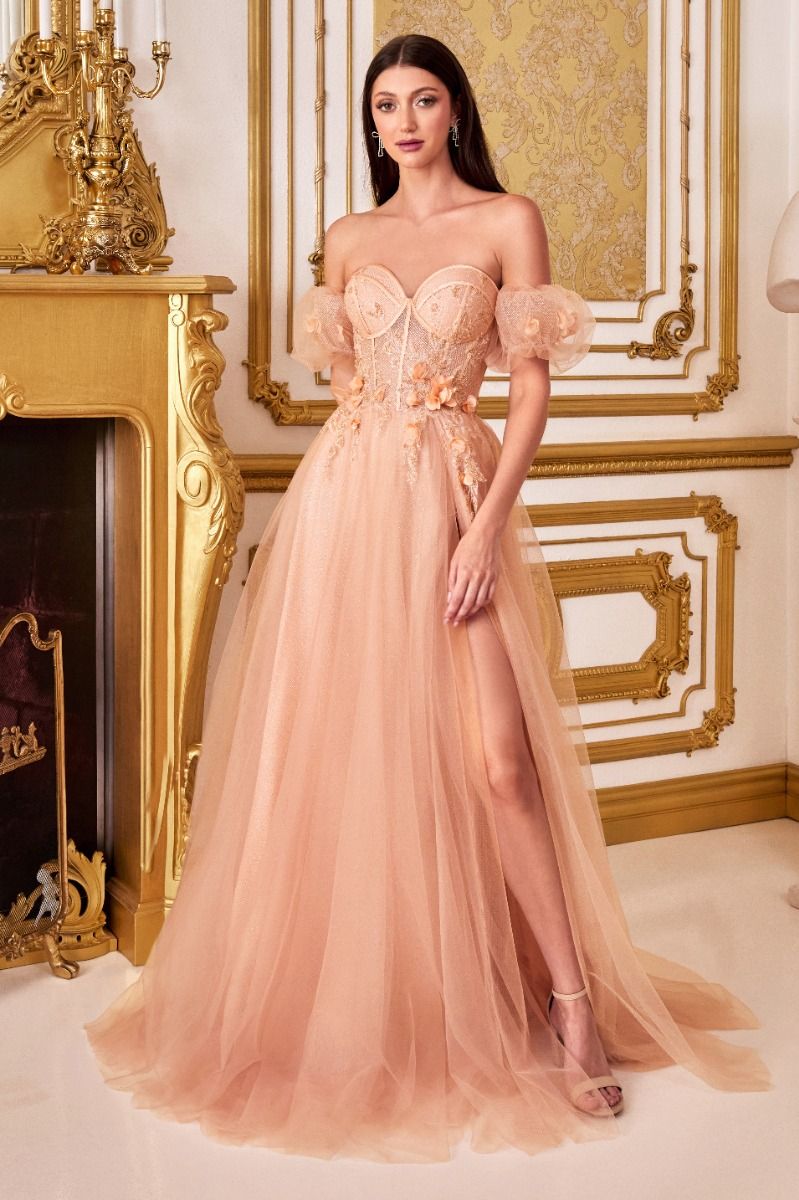 Prom Dresses Long Ball Gown Layered Formal Floral Prom Dress Blush