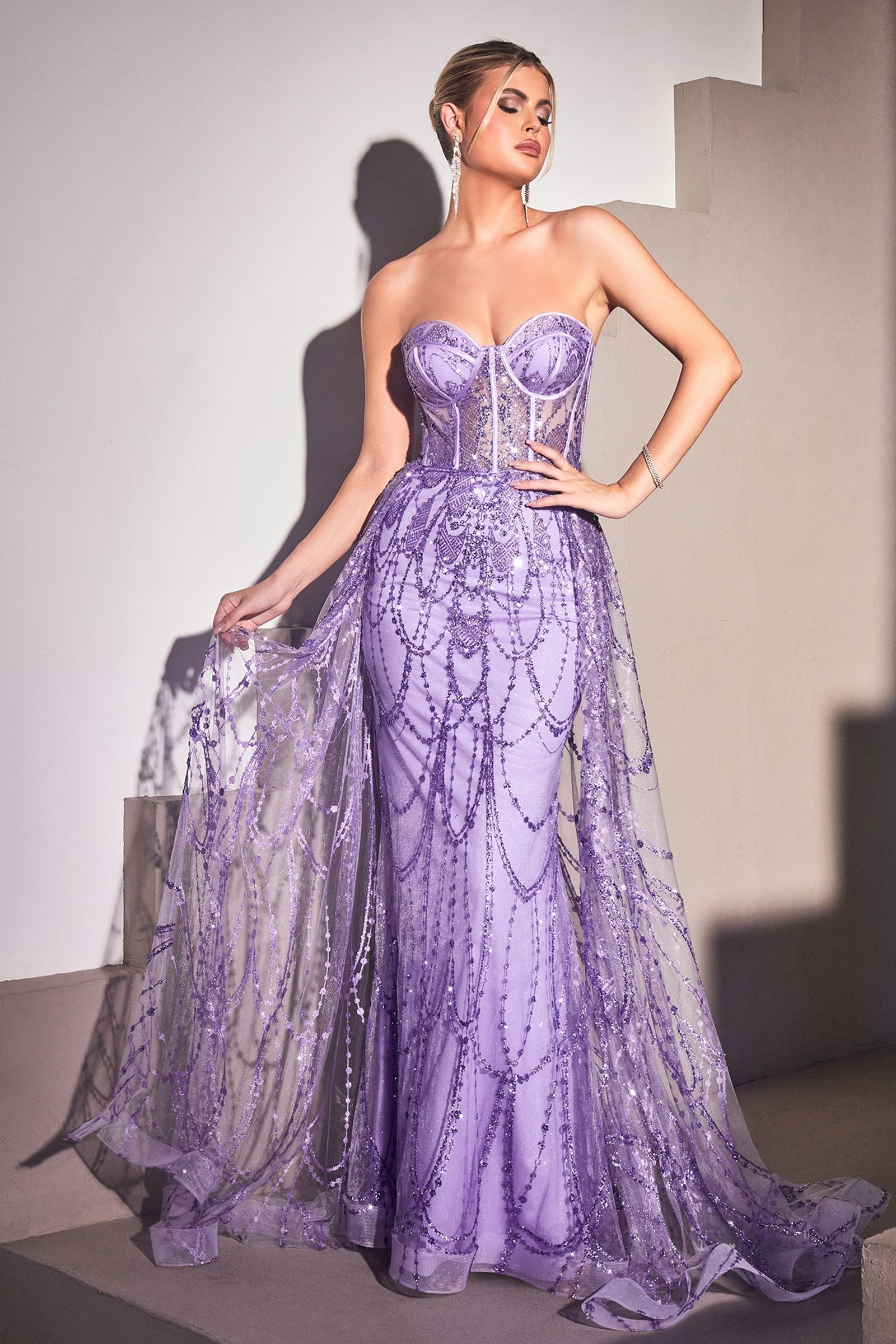 LaDivine CB095 Strapless Long Fitted Prom Gown in Lavender
