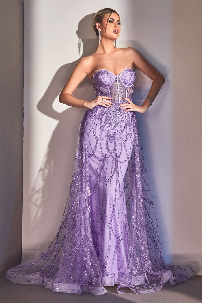 LaDivine CB095 Strapless Long Fitted Prom Gown in Lavender