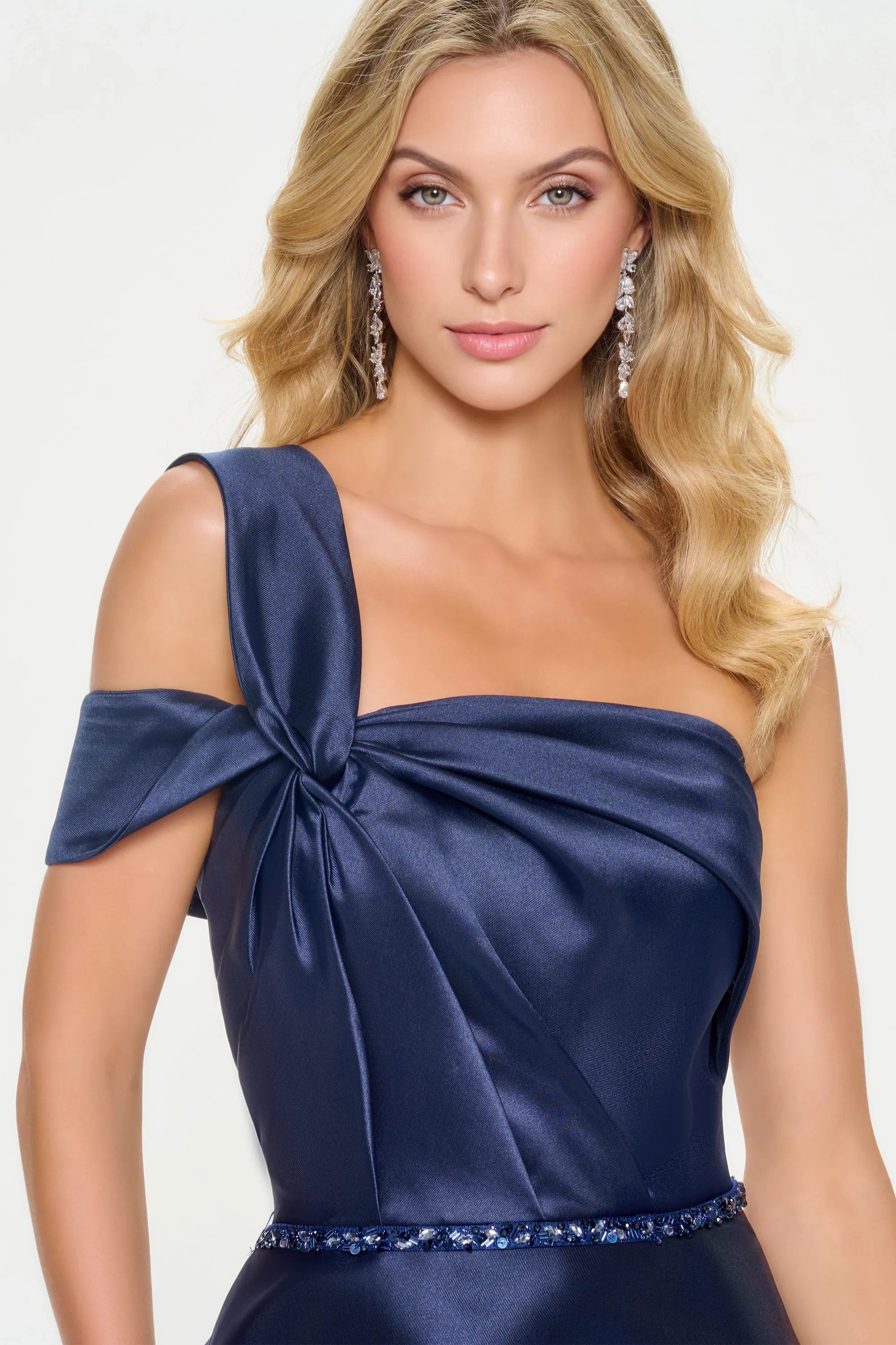 Formal Dresses Mermaid Long Formal Beaded Peplum Evening Gown Navy Blue
