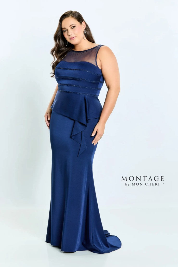 Formal Dresses Long Peplum Ruffle Formal Dress Navy Blue