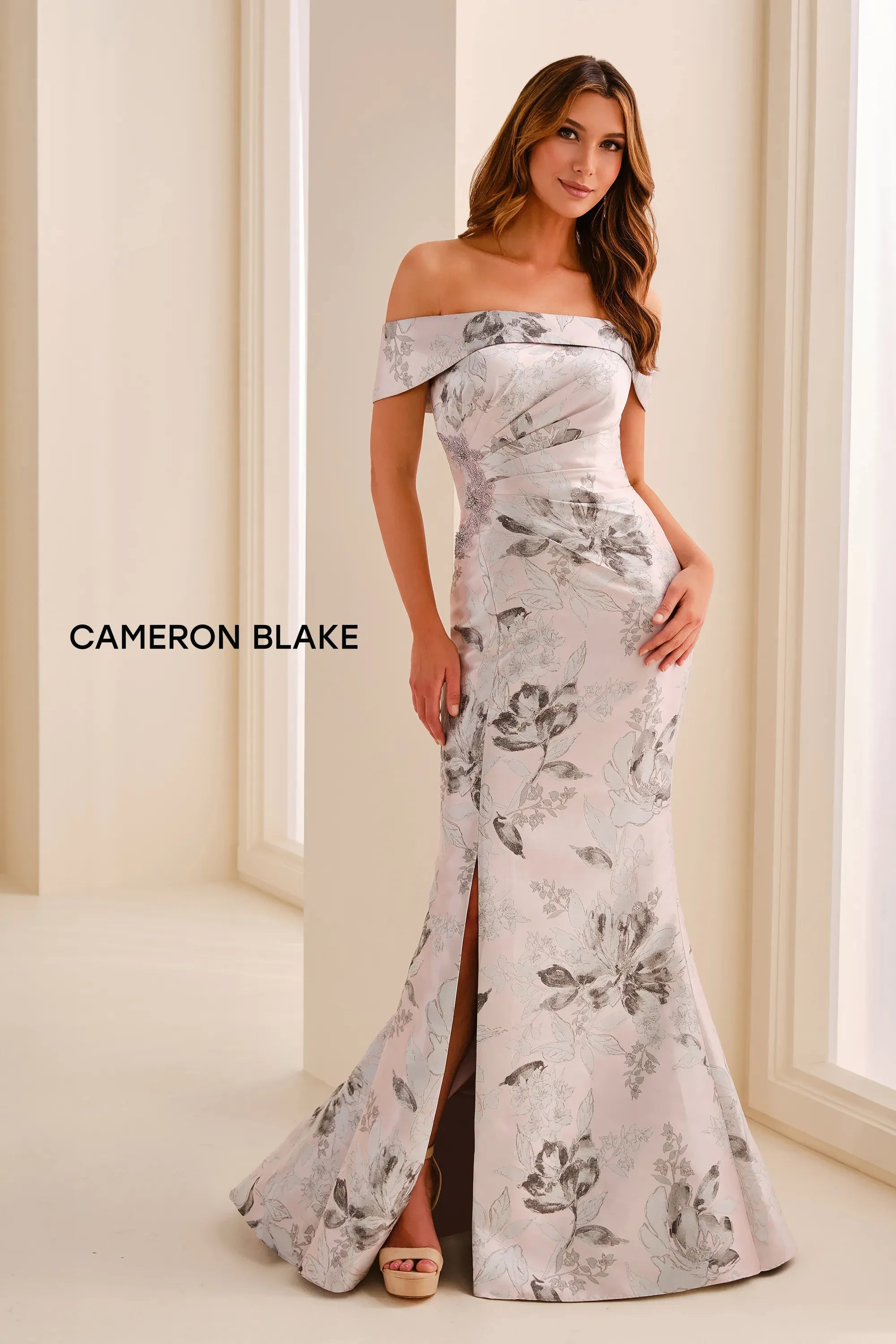 Off-the-Shoulder Floor-Length Satin Formal Mermaid/Trumpet Cameron Blake CB441