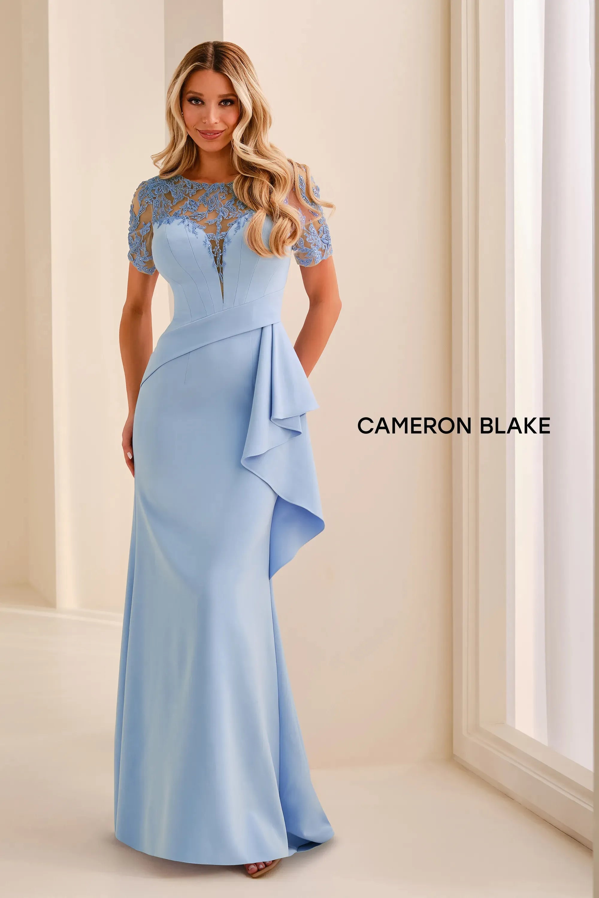 Illusion Floor-Length Lace Formal Sheath/Column Cameron Blake CB451
