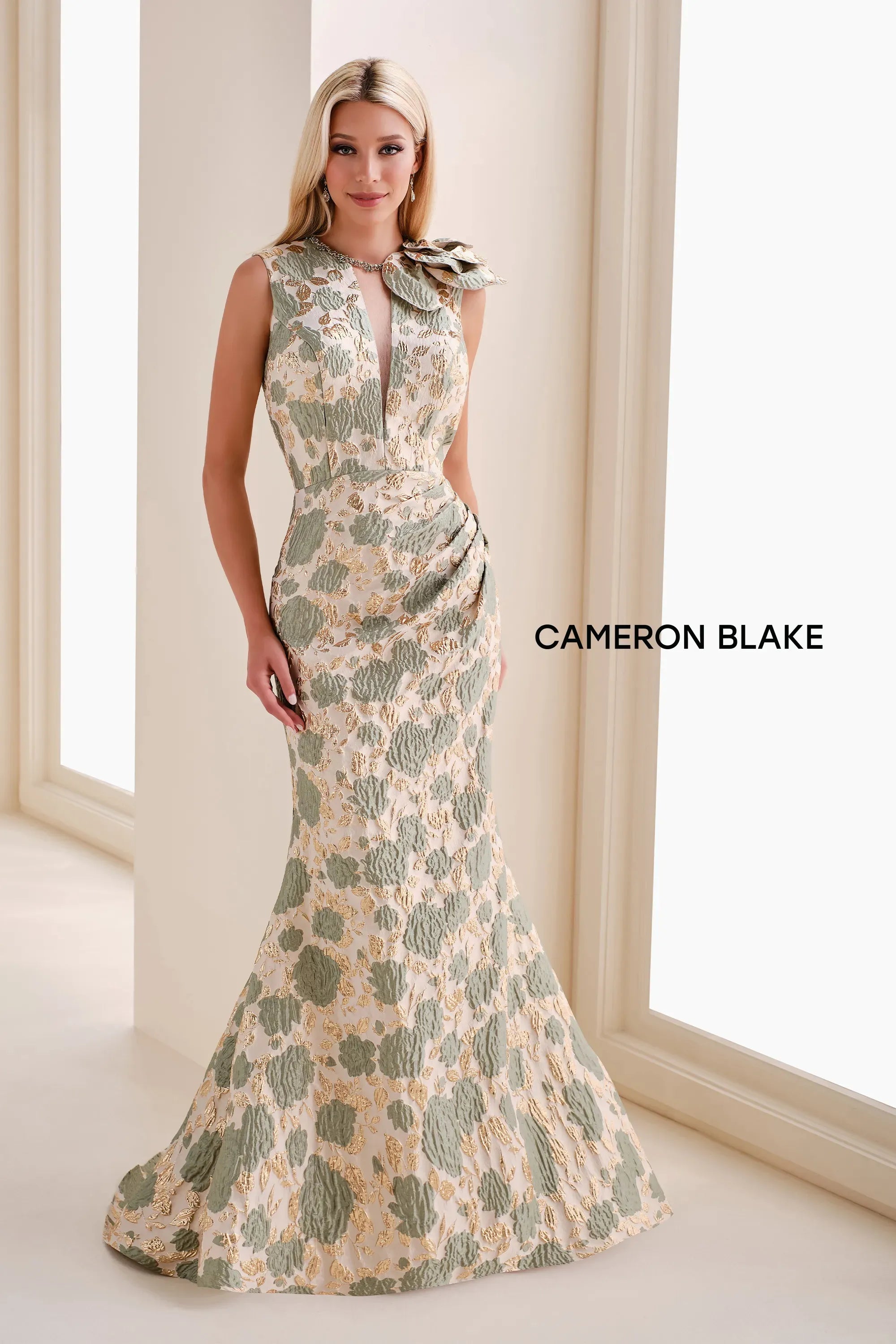 Formal Dresses Long Formal Mermaid Floral Evening Dress Sage/Gold