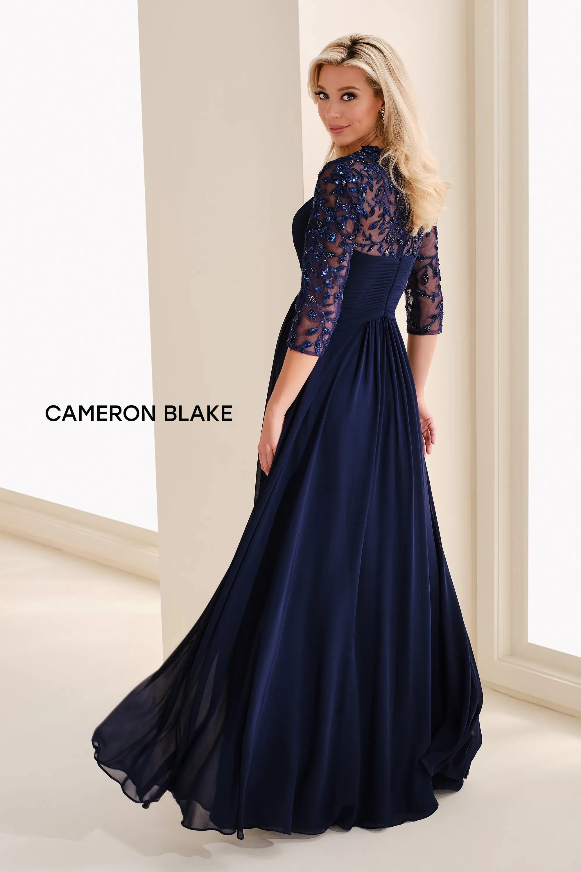 Mother of the Bride Dresses Long Formal Lace Applique Mother of the Bride Dress Navy