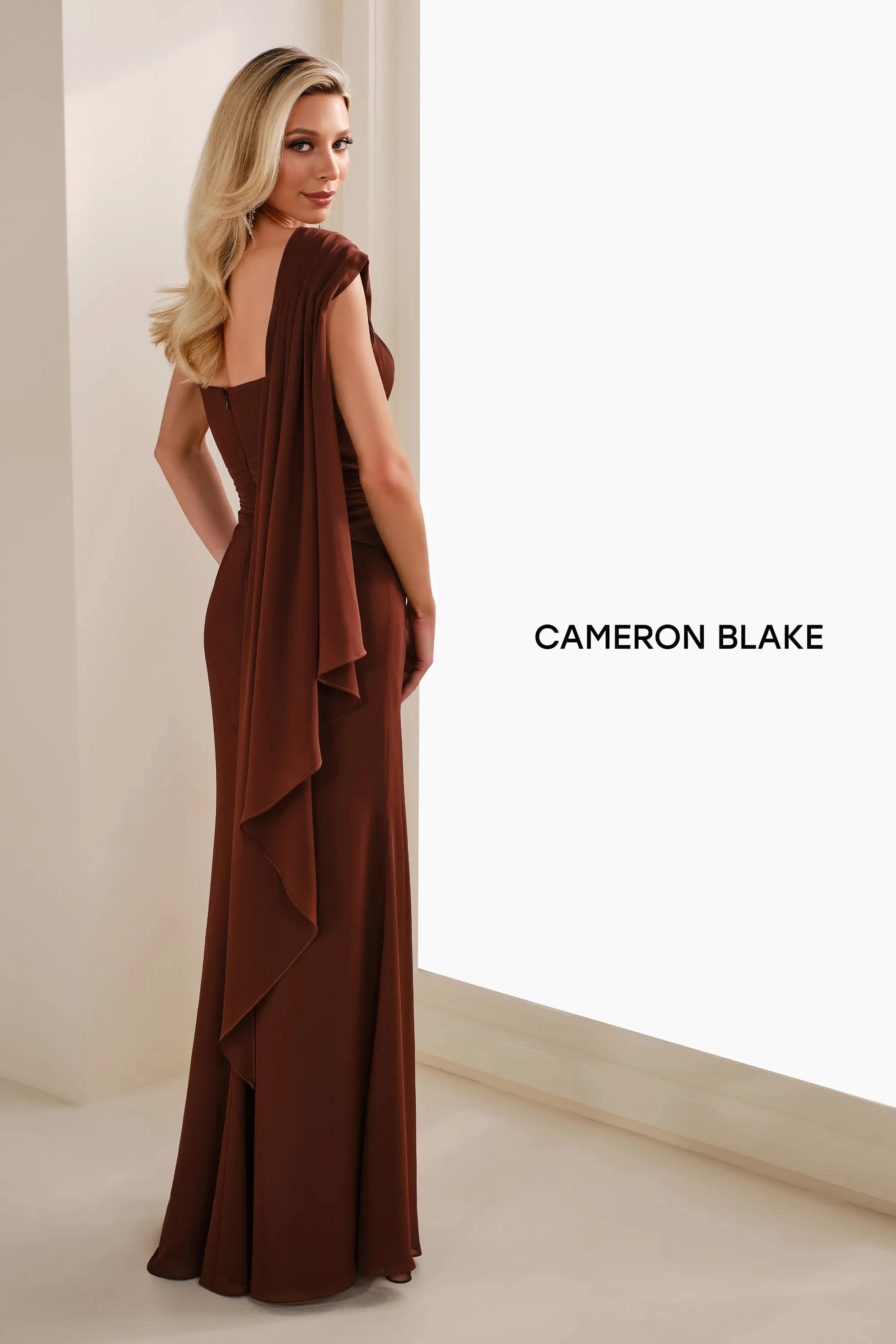 Formal Dresses Pleated Long Formal Feather Evening Gown Cocoa