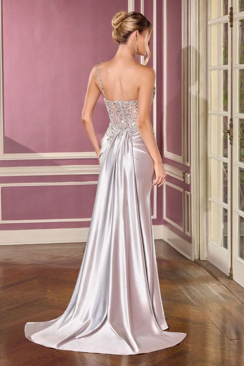 Prom Dresses Long Fitted Beaded Formal Prom Dress LaDivine CC0329 Silver