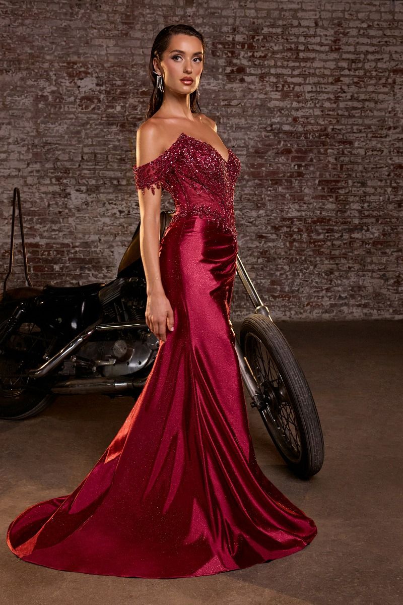 Prom Dresses Fitted Beaded Long Formal Glitter Corset Prom Dress Wine