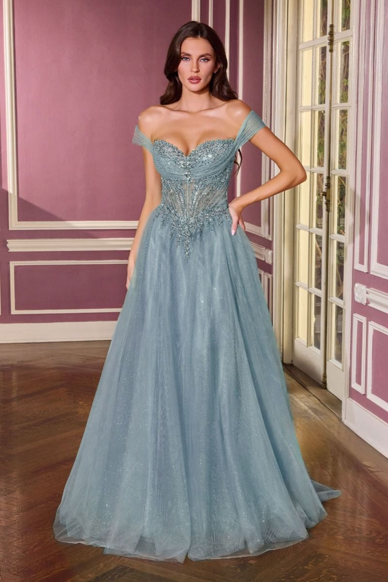 Prom Dresses Long Formal A Line Ball Gown Prom Dress LaDivine CC493 Smoky Blue