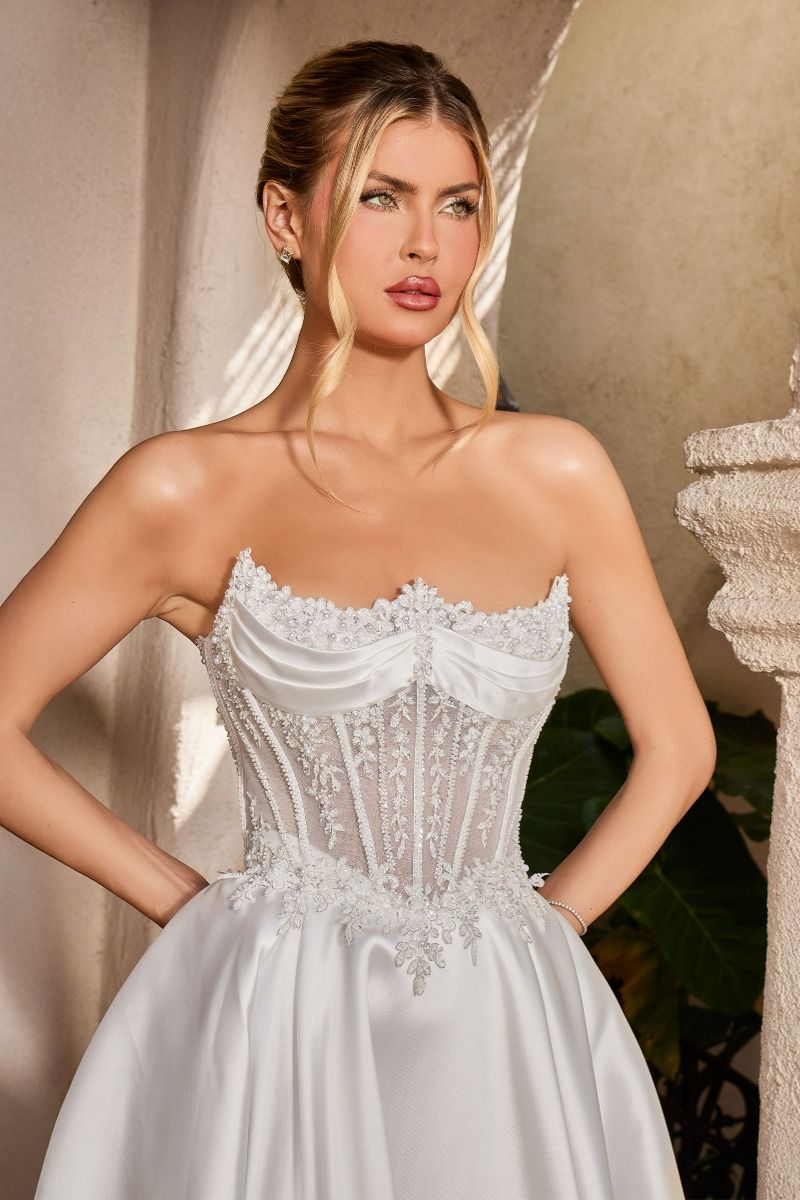 Strapless Curved Neck Floor-Length Satin Wedding Ball Gown LaDivine CC511W