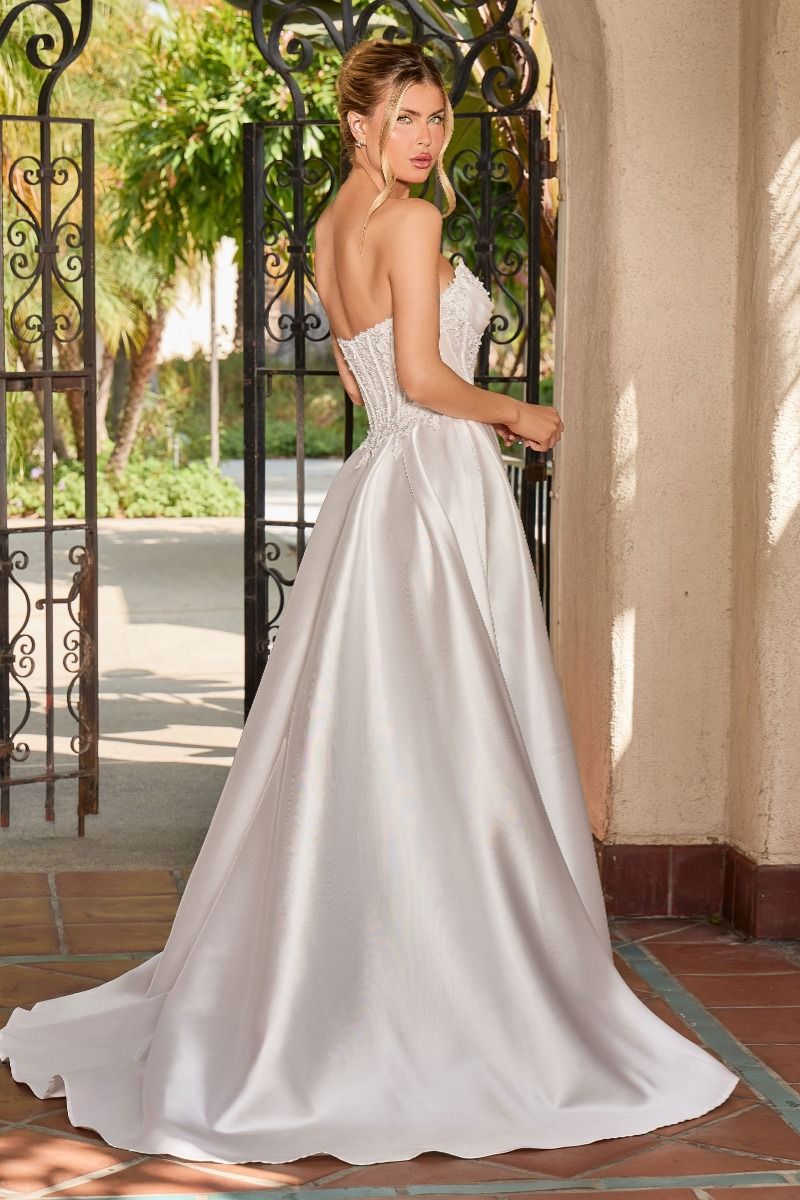Strapless Curved Neck Floor-Length Satin Wedding Ball Gown LaDivine CC511W