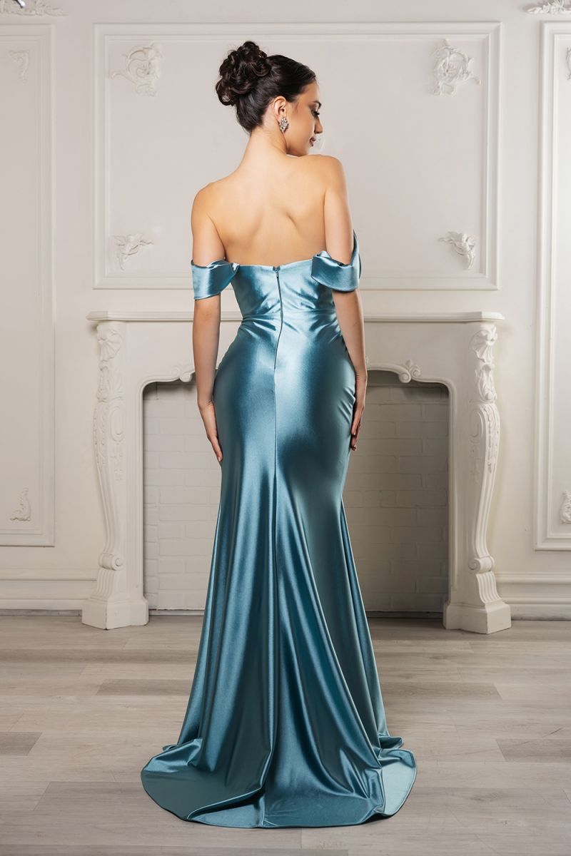 Off-the-Shoulder Floor-Length with Train Satin Prom Mermaid/Trumpet May Queen 2138