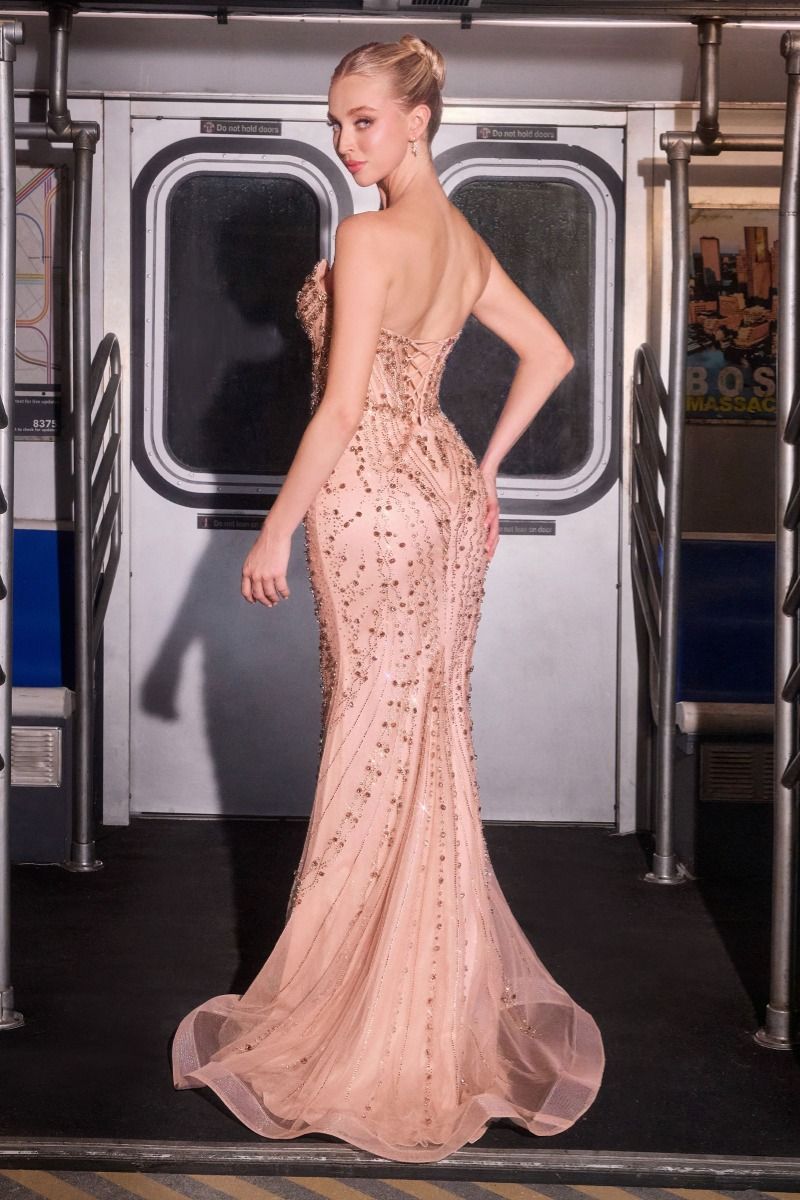 Prom Dresses Long Formal Prom Beaded Mermaid Dress LaDivine CC8262 Rose Gold