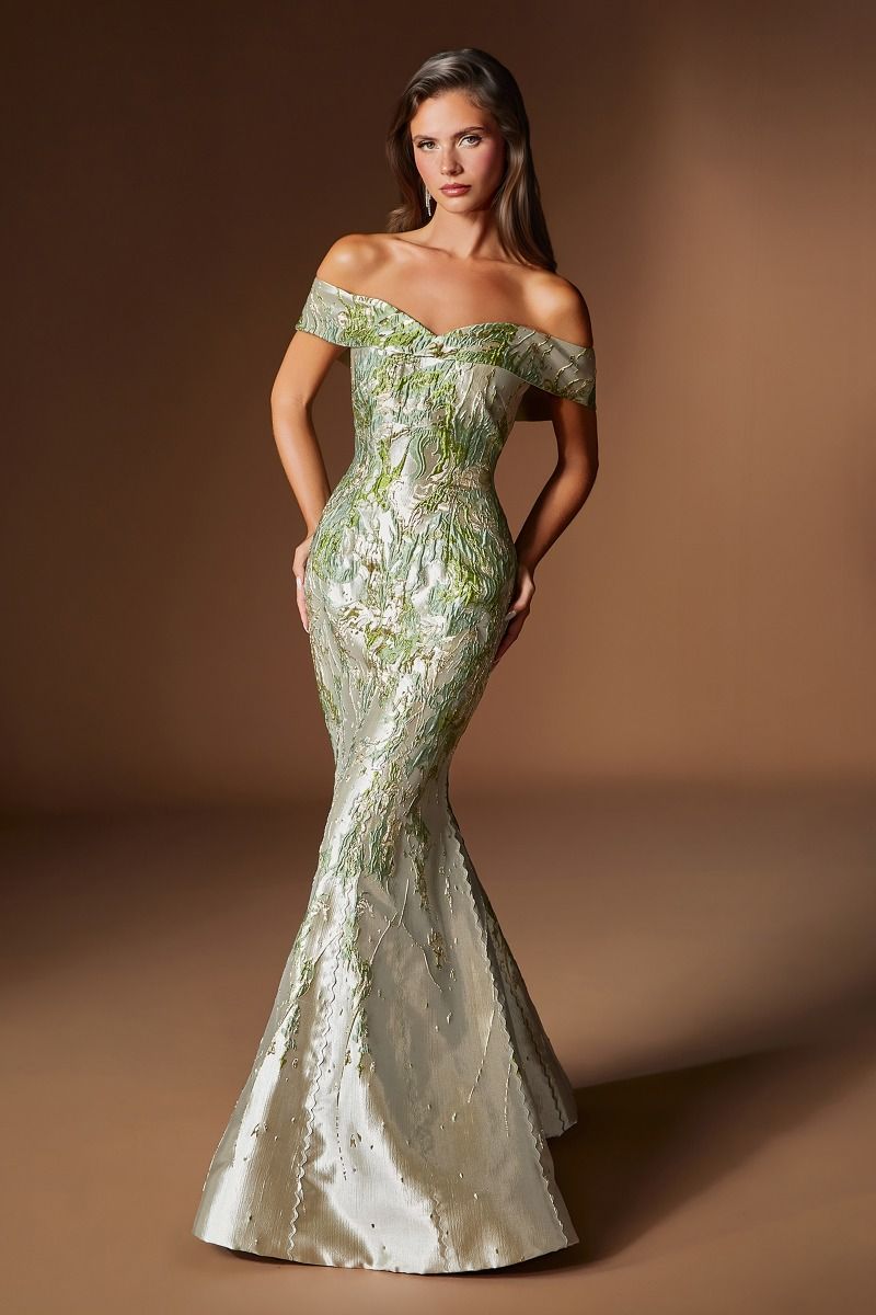 Off-the-Shoulder Floor-Length Mikado Formal Mermaid LaDivine 0107