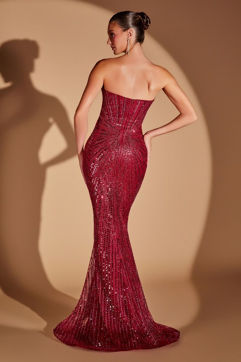 Burgundy Sweetheart Floor-Length Sequin Prom Dress Corset LaDivine 0108
