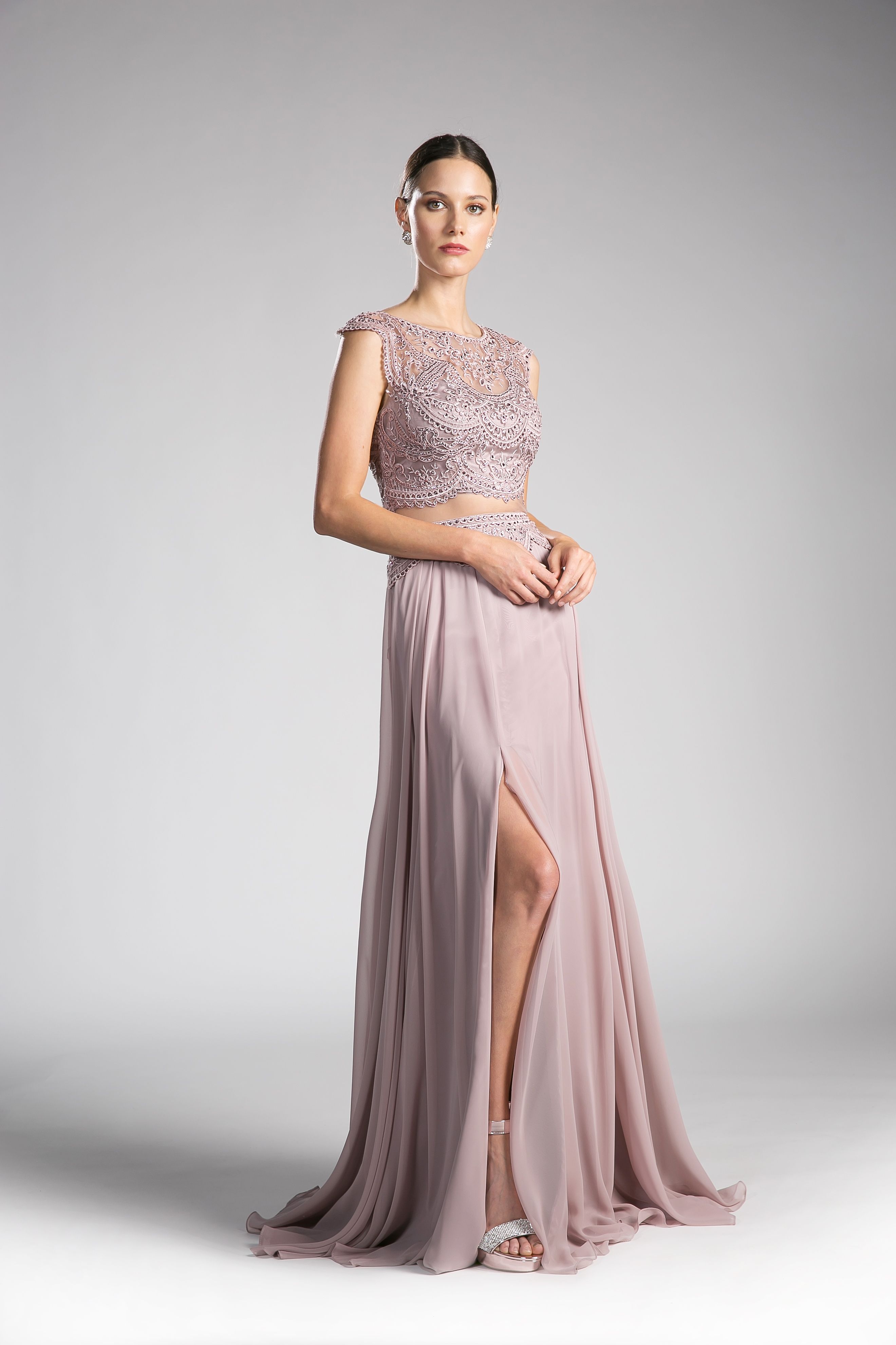 Prom Dresses Long Two Piece Lace Applique Formal Dress Mauve