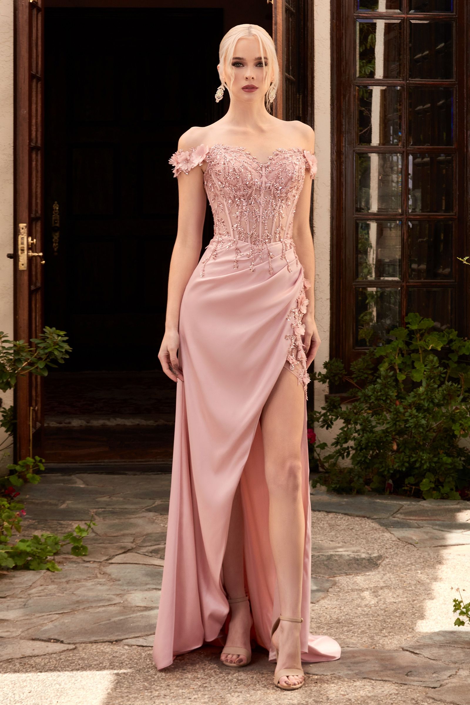 Prom Dresses Long Corset Off-Shoulder Prom Dress Gown Blush