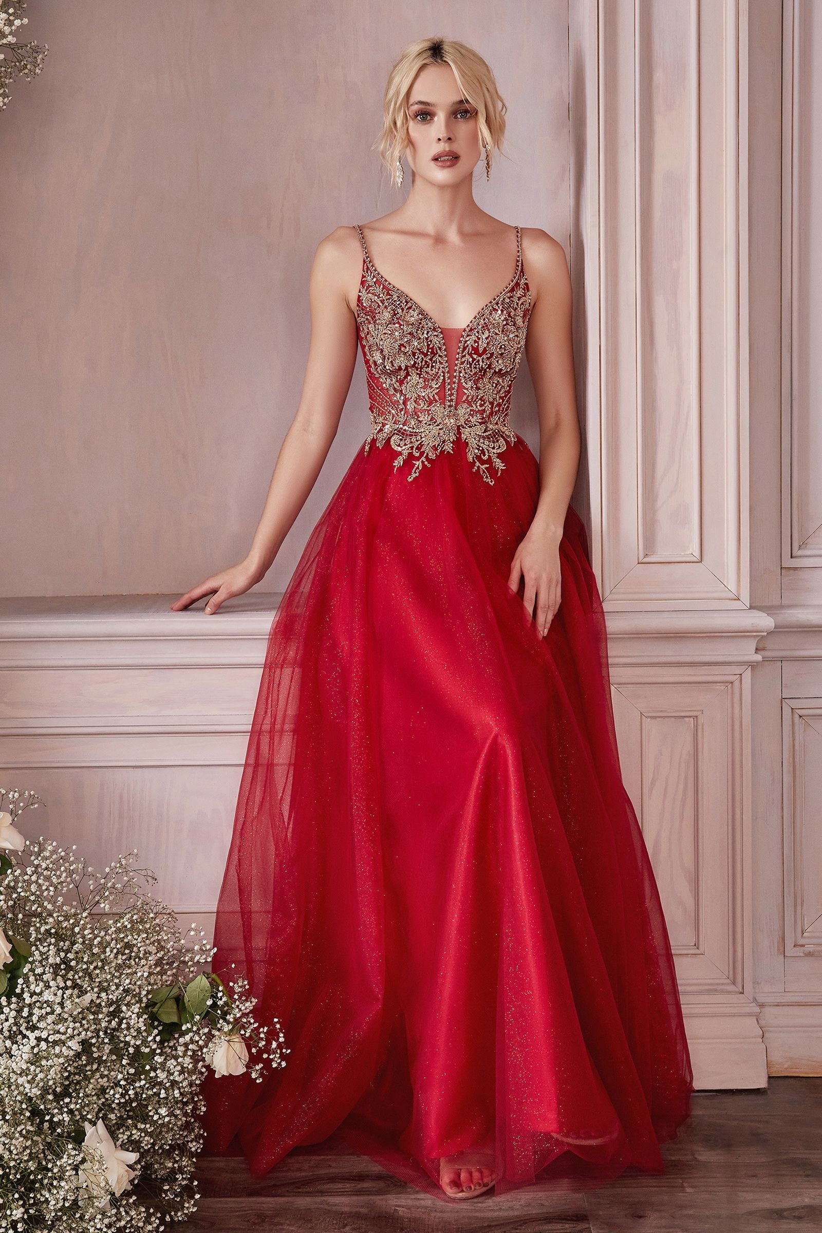 V-Neck Floor-Length Tulle Occasion A-Line LaDivine 0195