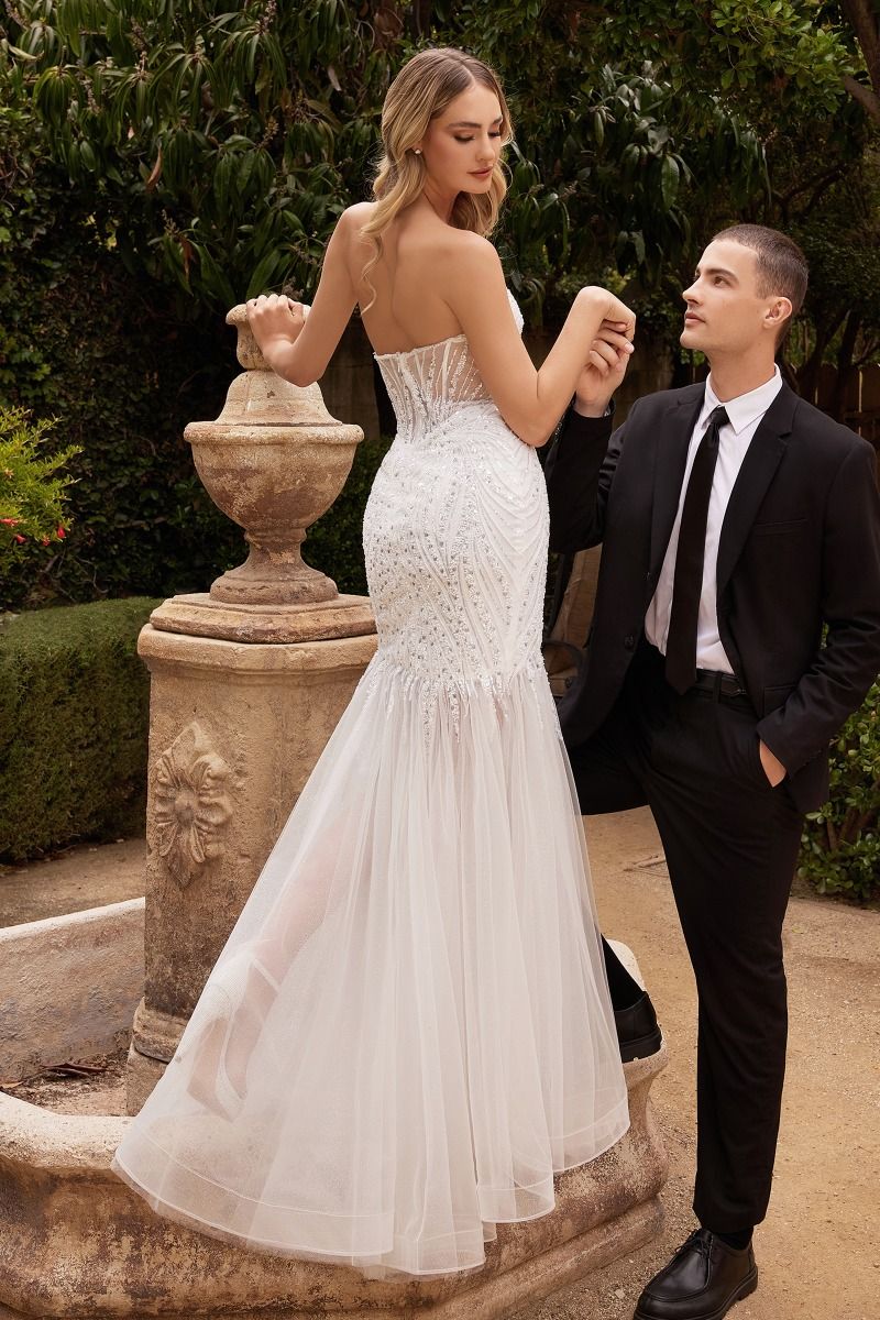 Wedding Dresses Long Beaded Mermaid Wedding Dress Off White