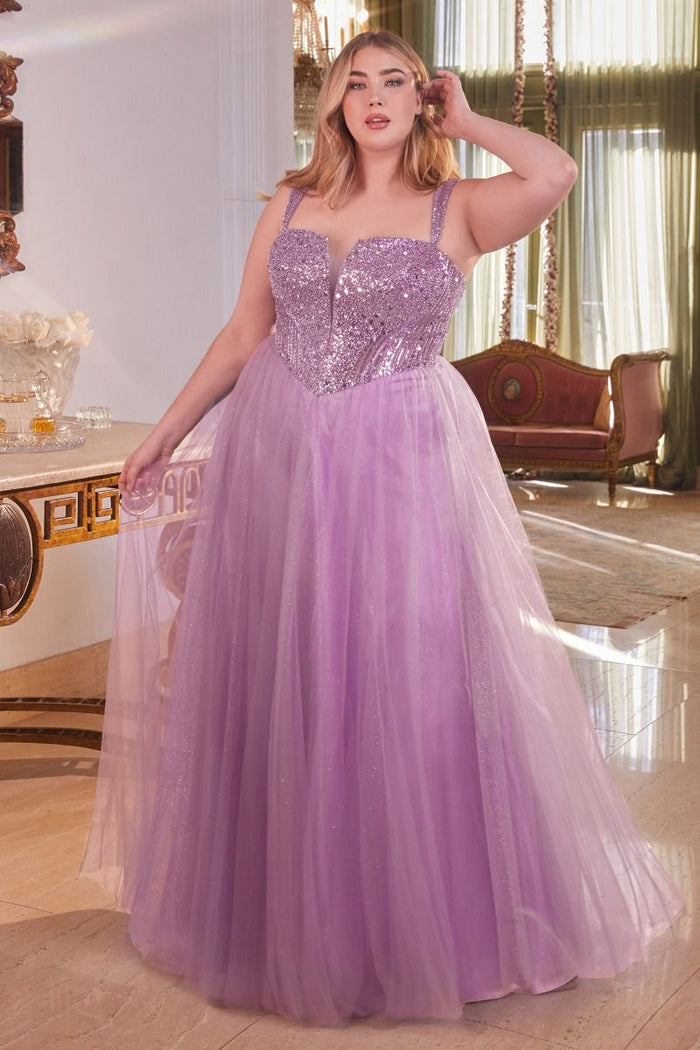 Plus Size Dresses Long Formal Plus Size Sequin Prom Gown Dusty Lavender