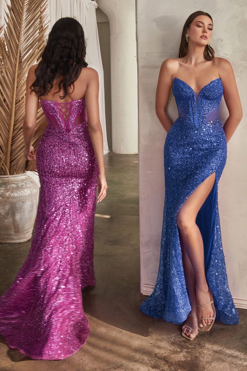 Prom Dresses Formal Prom Sequin Long Dress Deep Blue