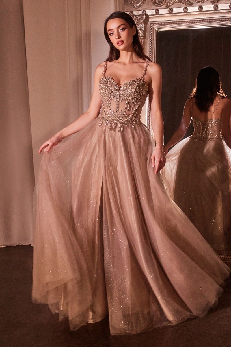 Prom Dresses Long Formal A Line Applique Prom Dress Mocha Gold