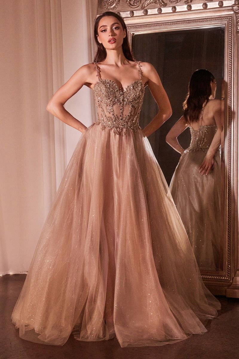Prom Dresses Long Formal A Line Applique Prom Dress Mocha Gold