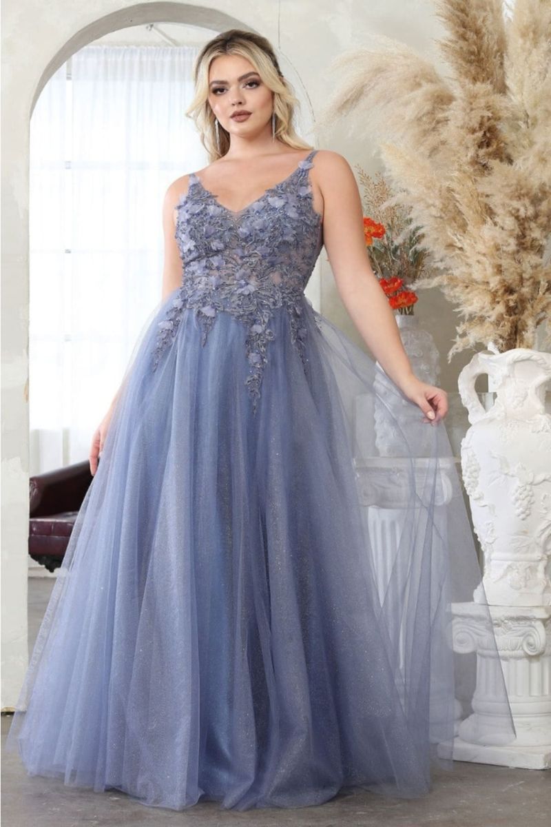 V-Neck Floor-Length Tulle Prom A-Line May Queen 2015