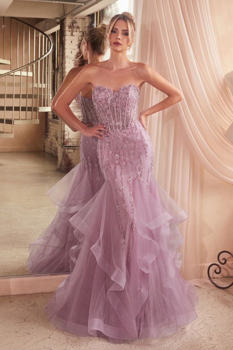 Prom Dresses Long Formal Mermaid Beaded 3D Floral Prom Dress English Violet