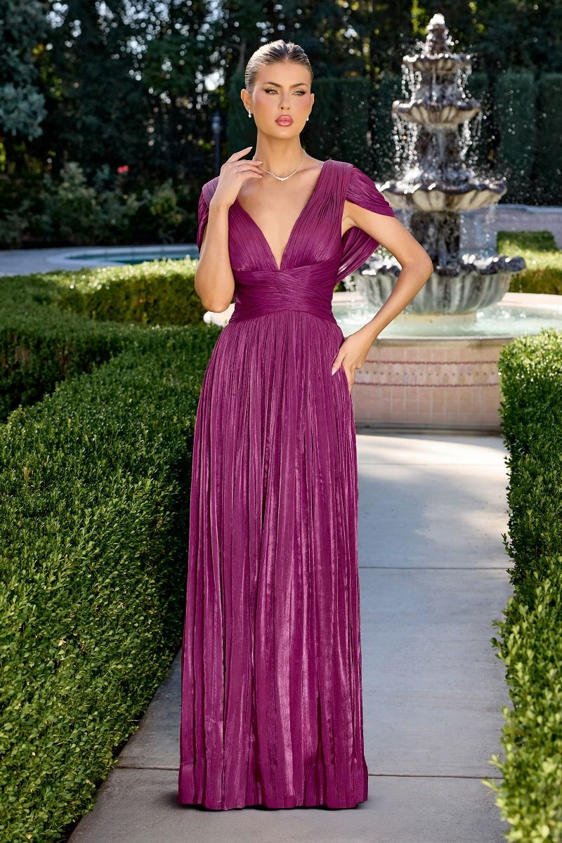 Formal Dresses Long Formal Prom Pleated A Line Dress LaDivine CD413 Mulberry